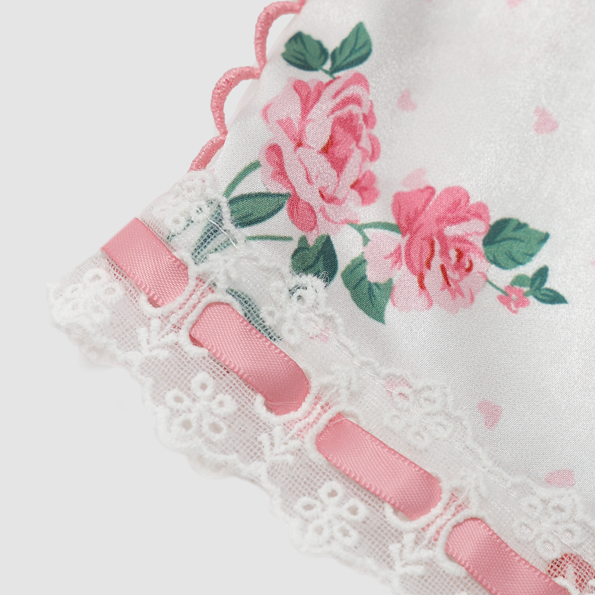 Lace Hearts Pajama Set in White/Light Pink