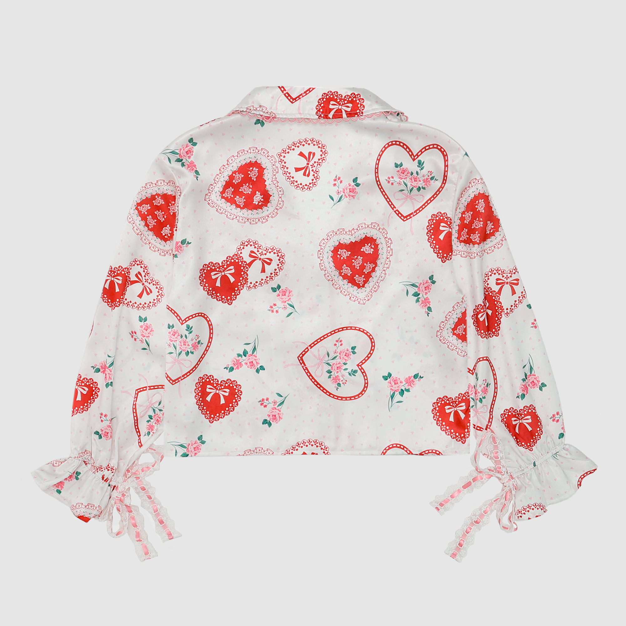 Lace Hearts Pajama Set in White/Light Pink