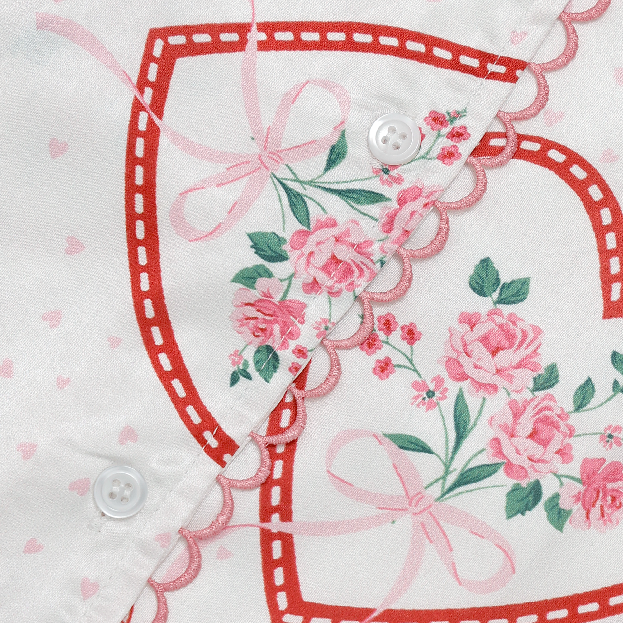 Lace Hearts Pajama Set in White/Light Pink