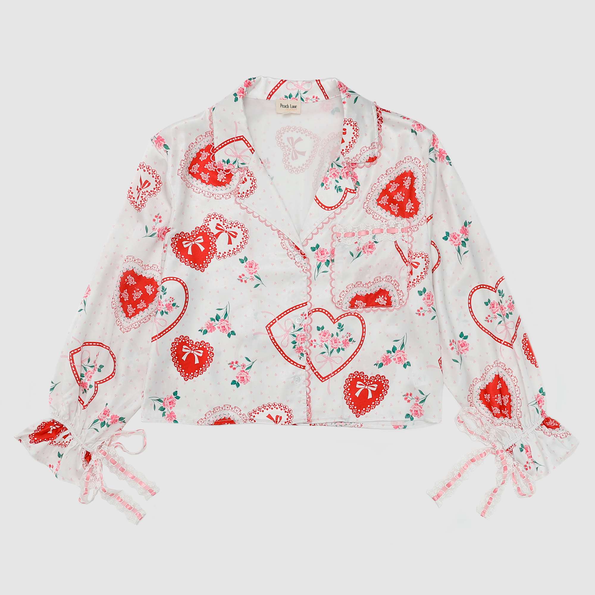 Lace Hearts Pajama Set in White/Light Pink