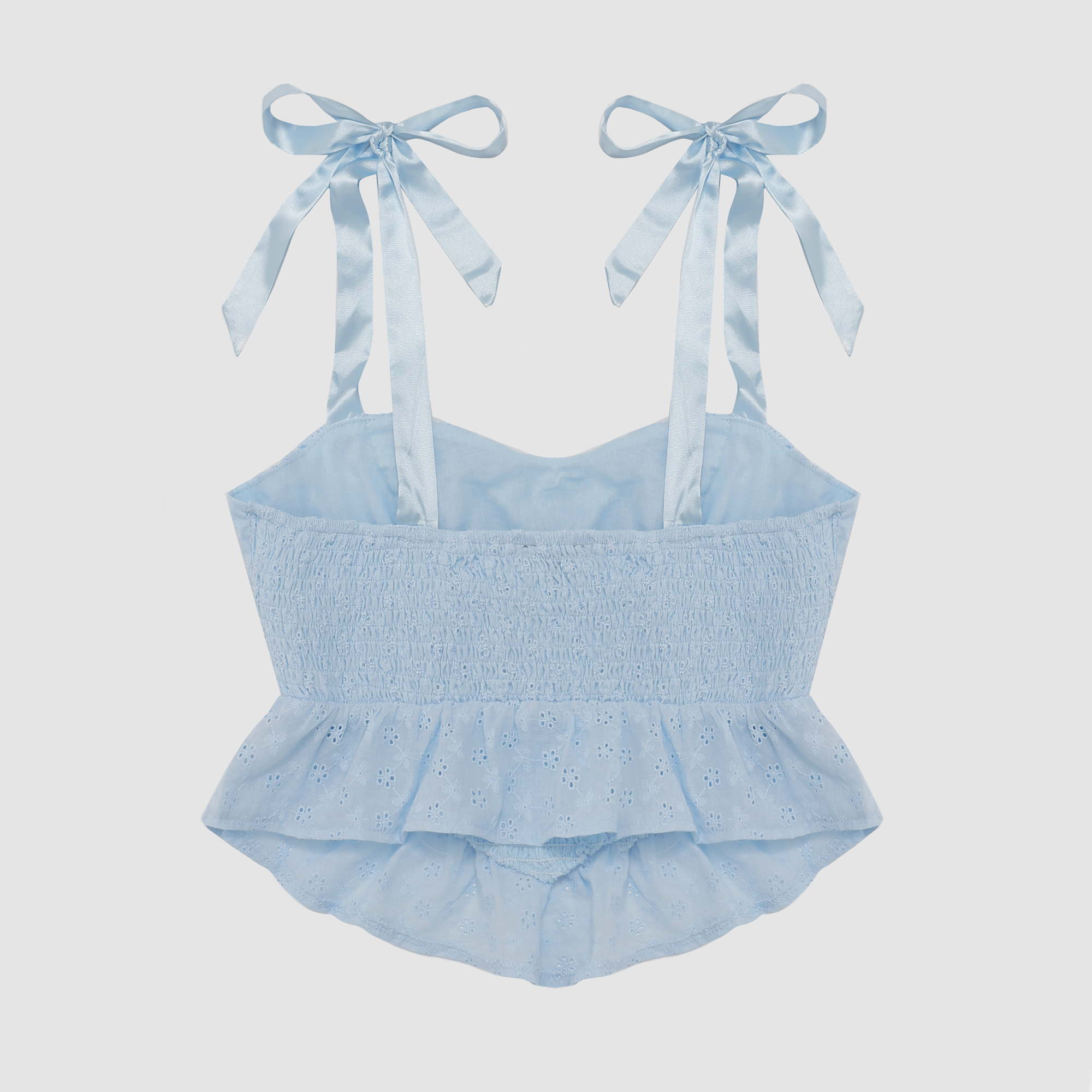 Skye Smocked Eyelet Top in Sky Blue