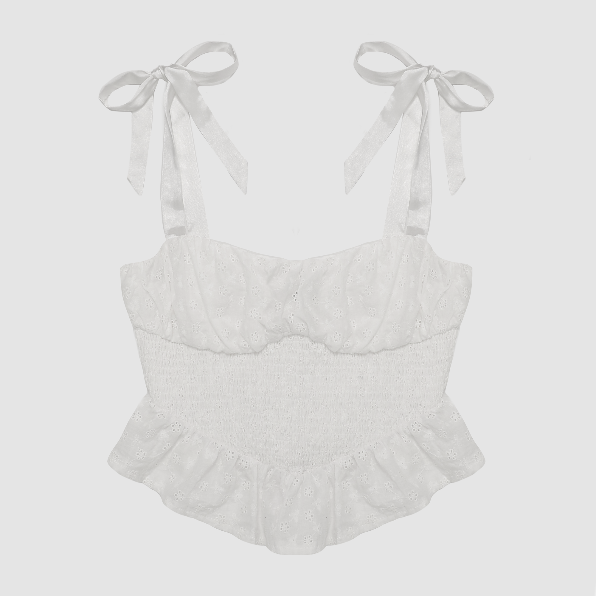 Skye Smocked Eyelet Top in White