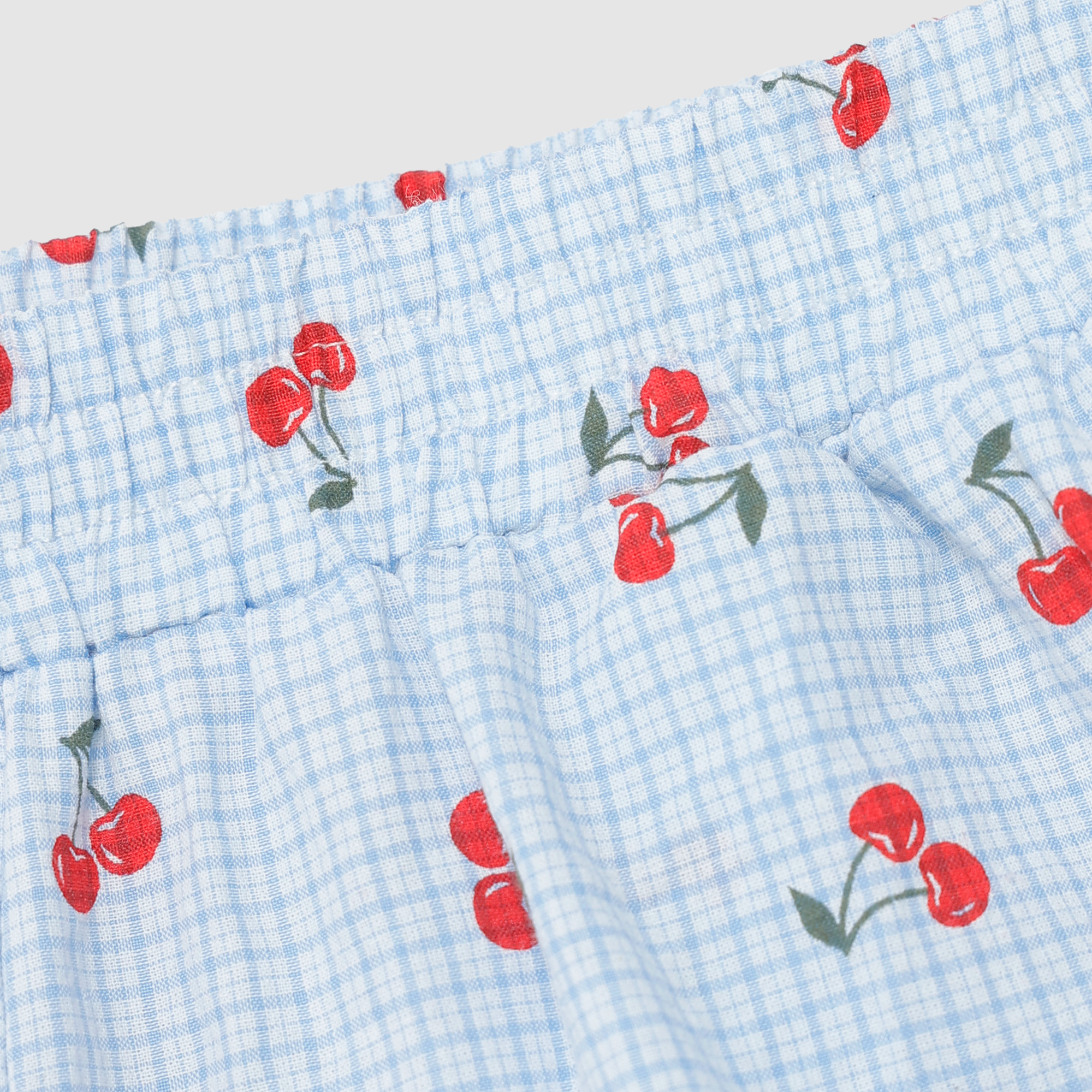 Lucille Cherry Gingham Pajama Set in Blue