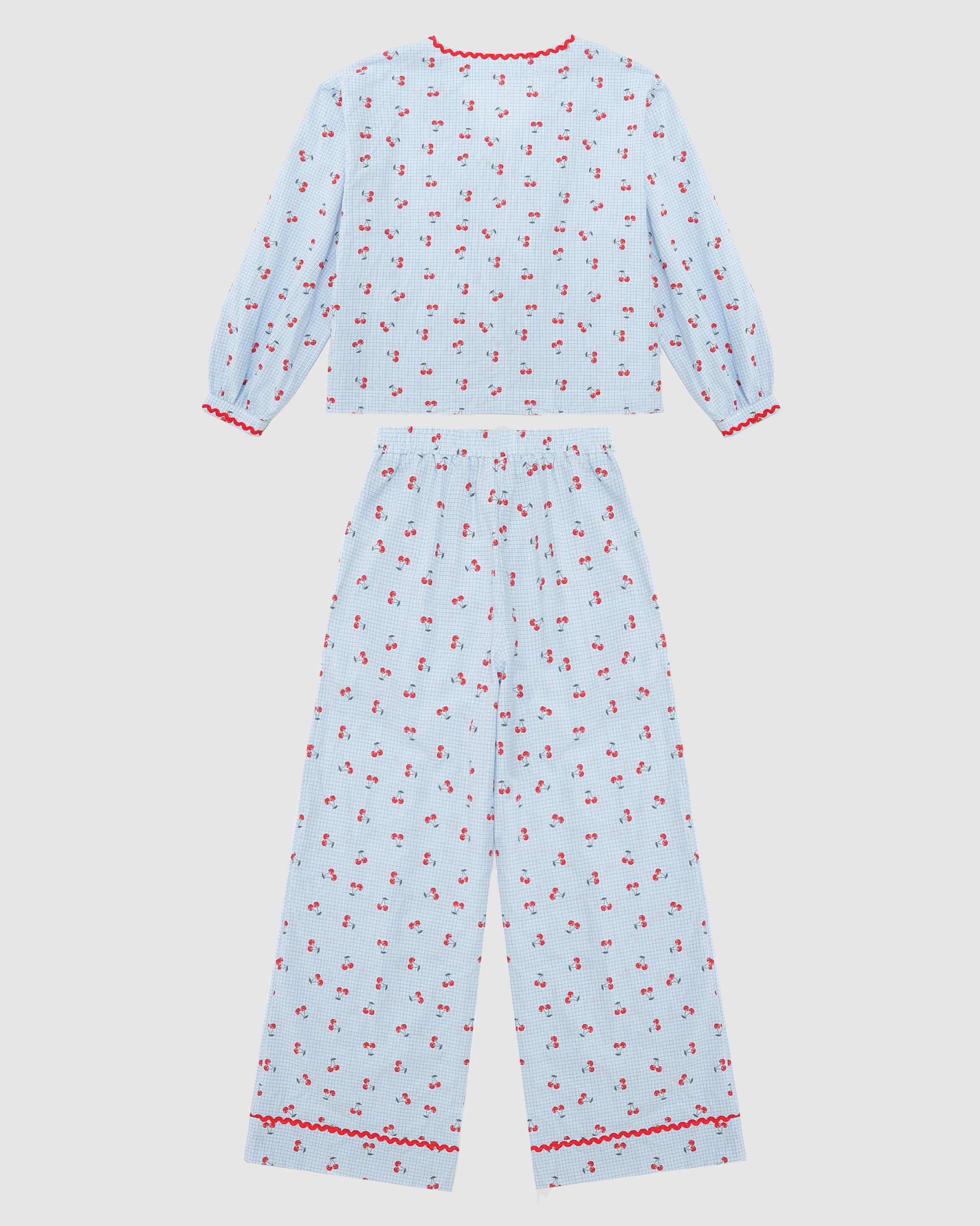 Lucille Cherry Gingham Pajama Set in Blue