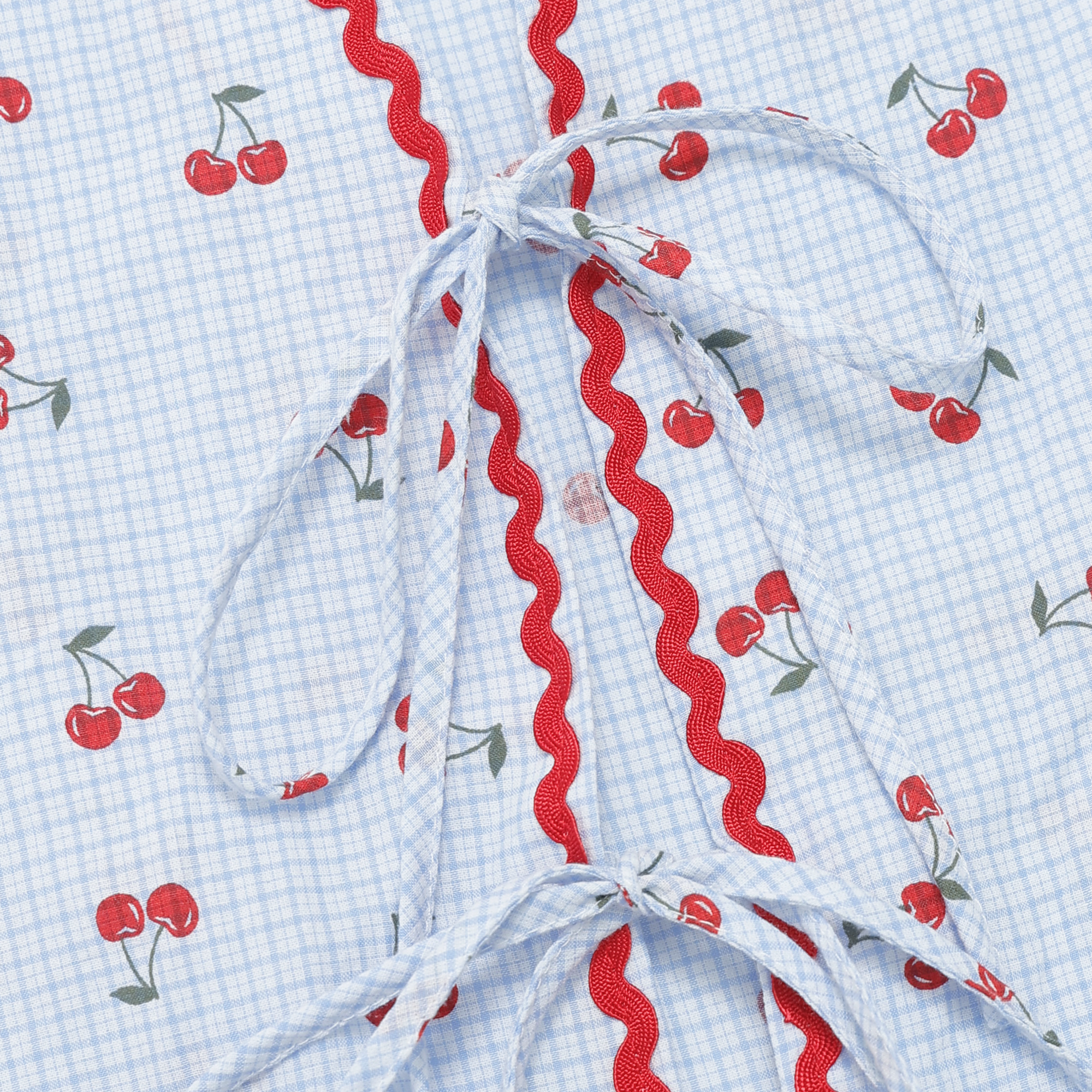 Lucille Cherry Gingham Pajama Set in Blue