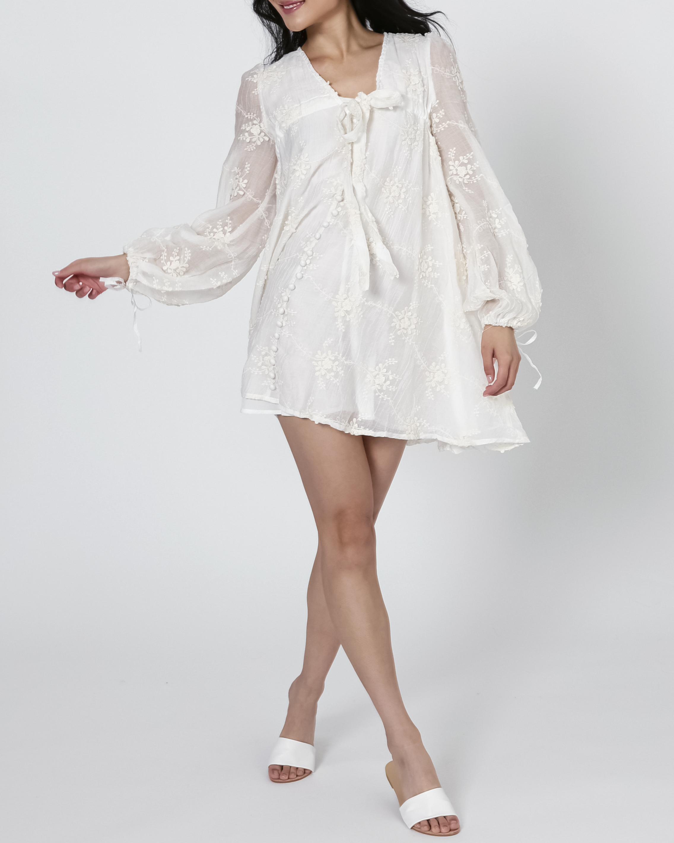 Lyla Embroidered Dress in Ivory