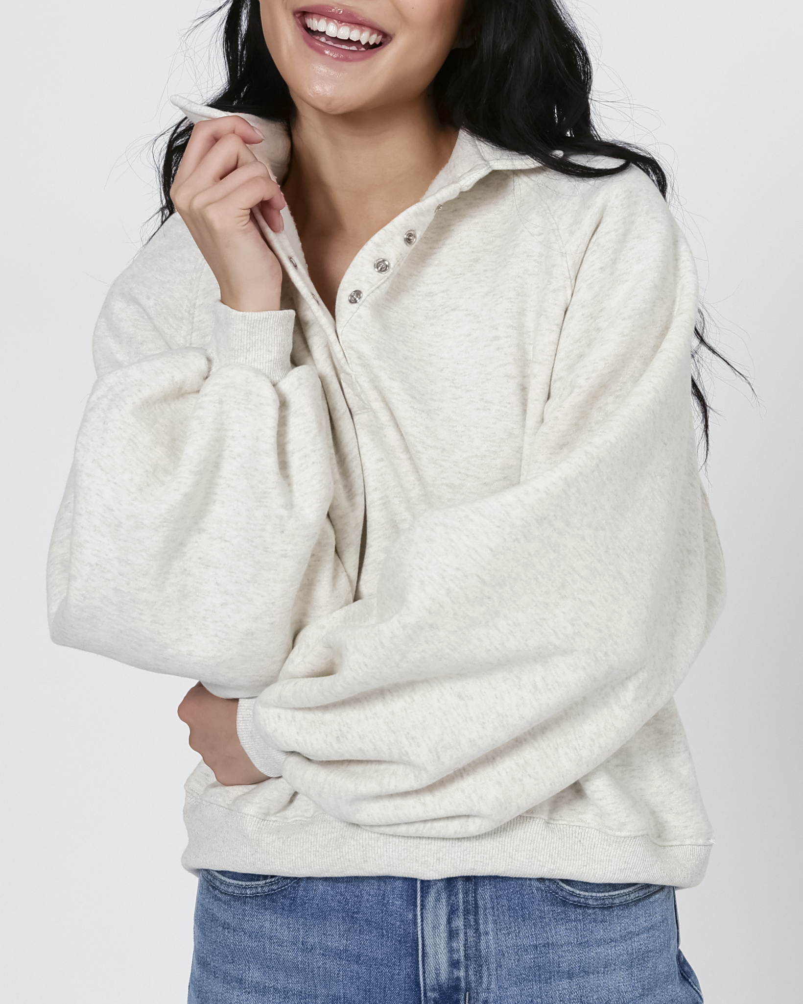 Celeste Button Up Pullover in White Melange