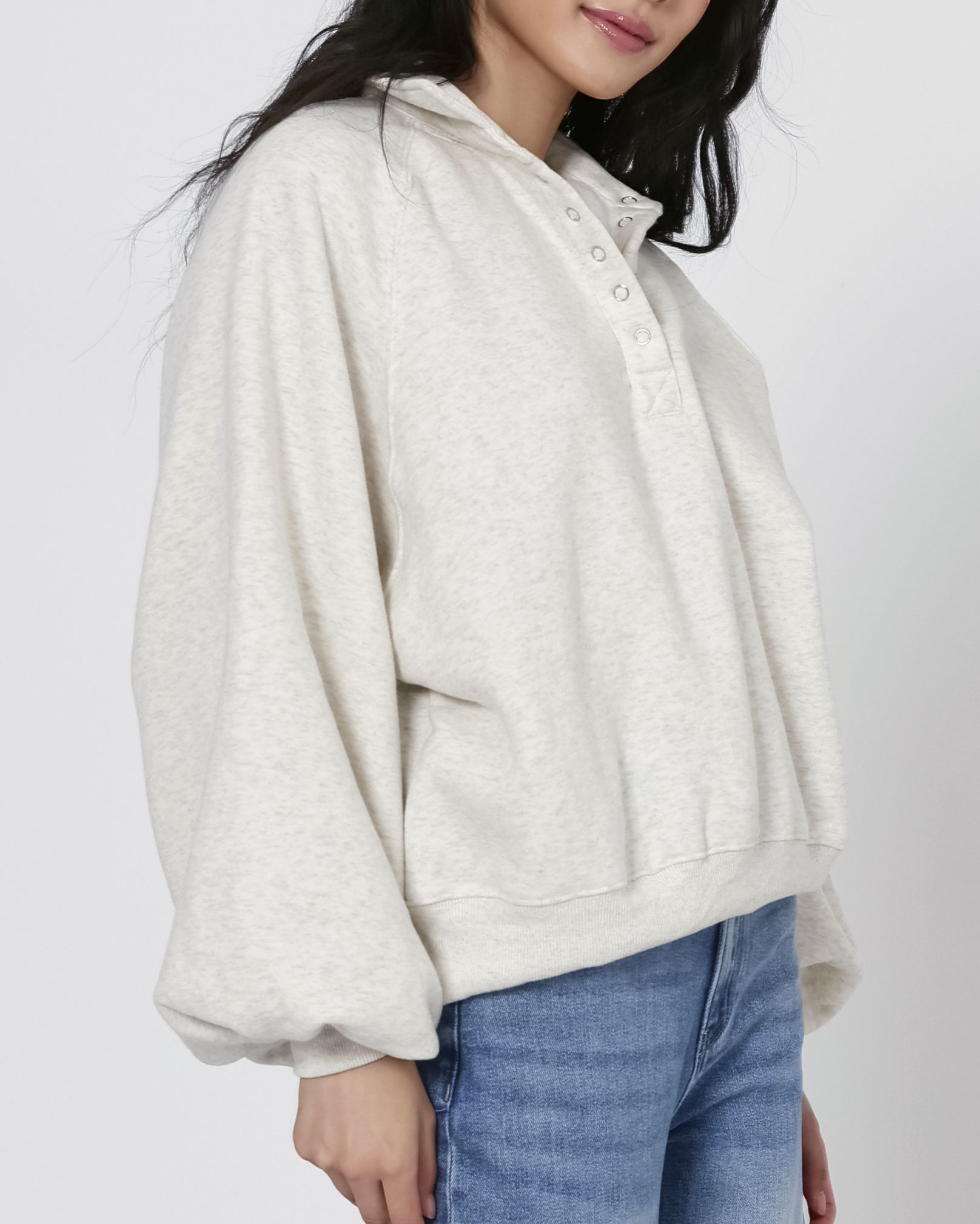 Celeste Button Up Pullover in White Melange