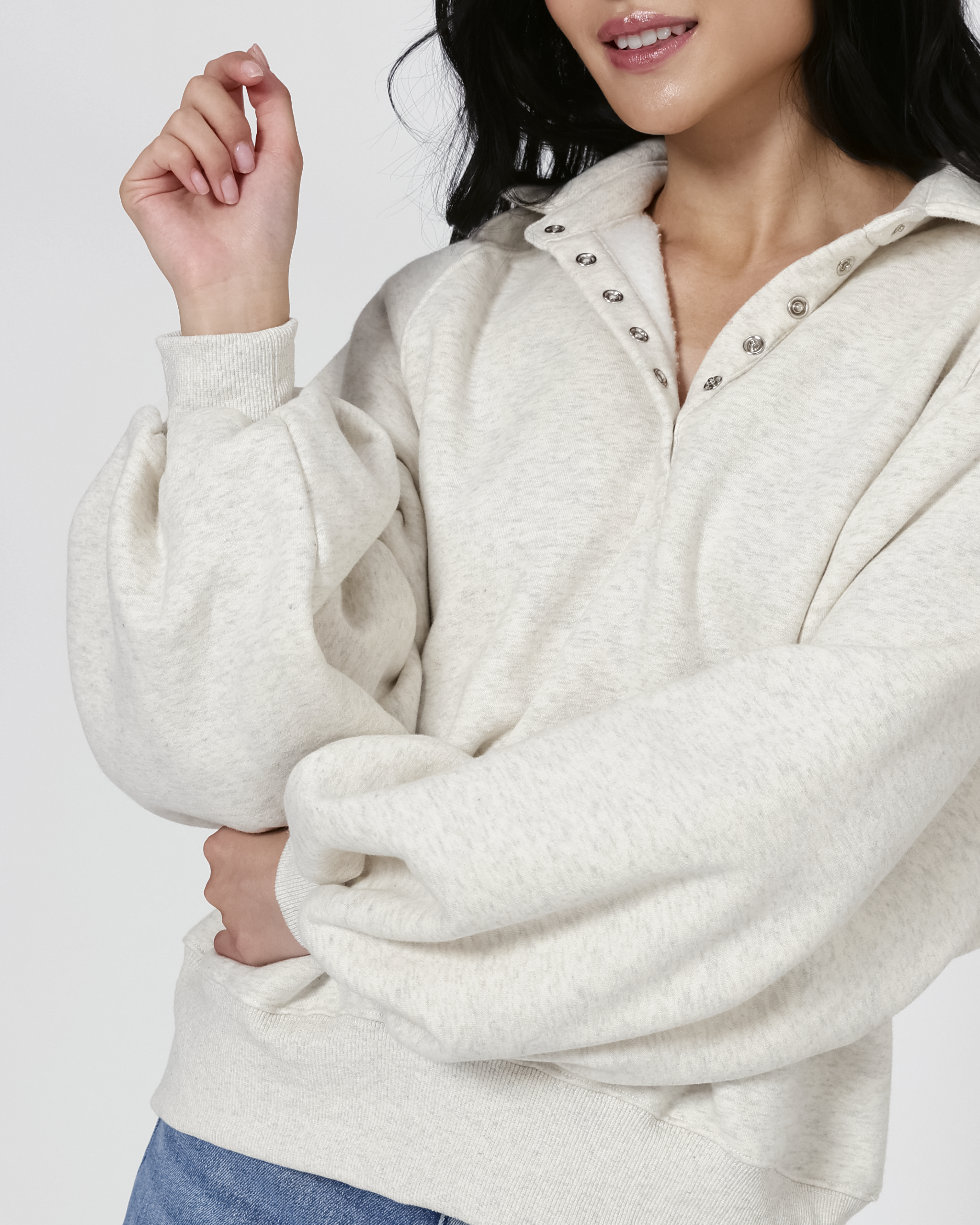 Celeste Button Up Pullover in White Melange