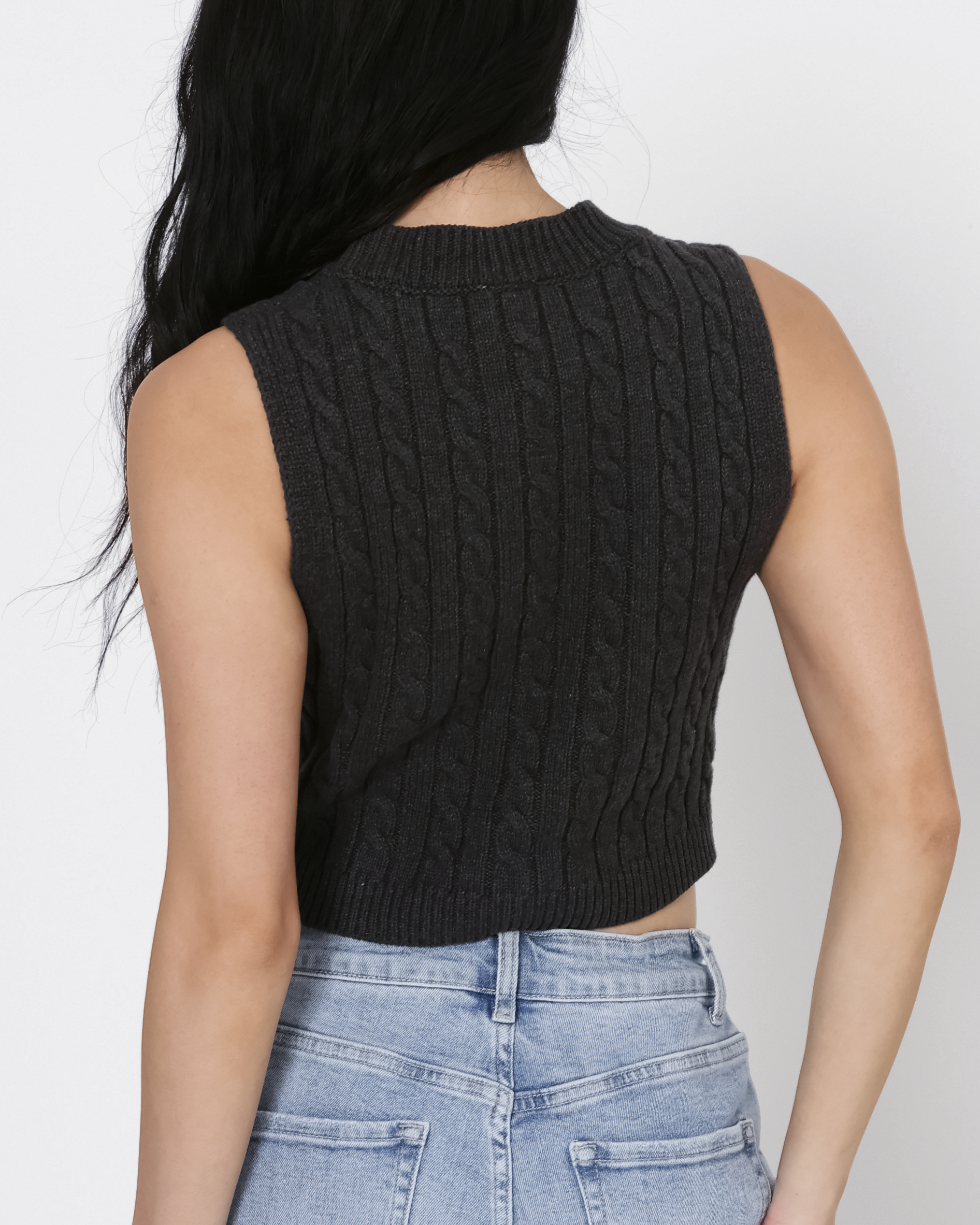 Amber Cable Knit Tank in Charcoal
