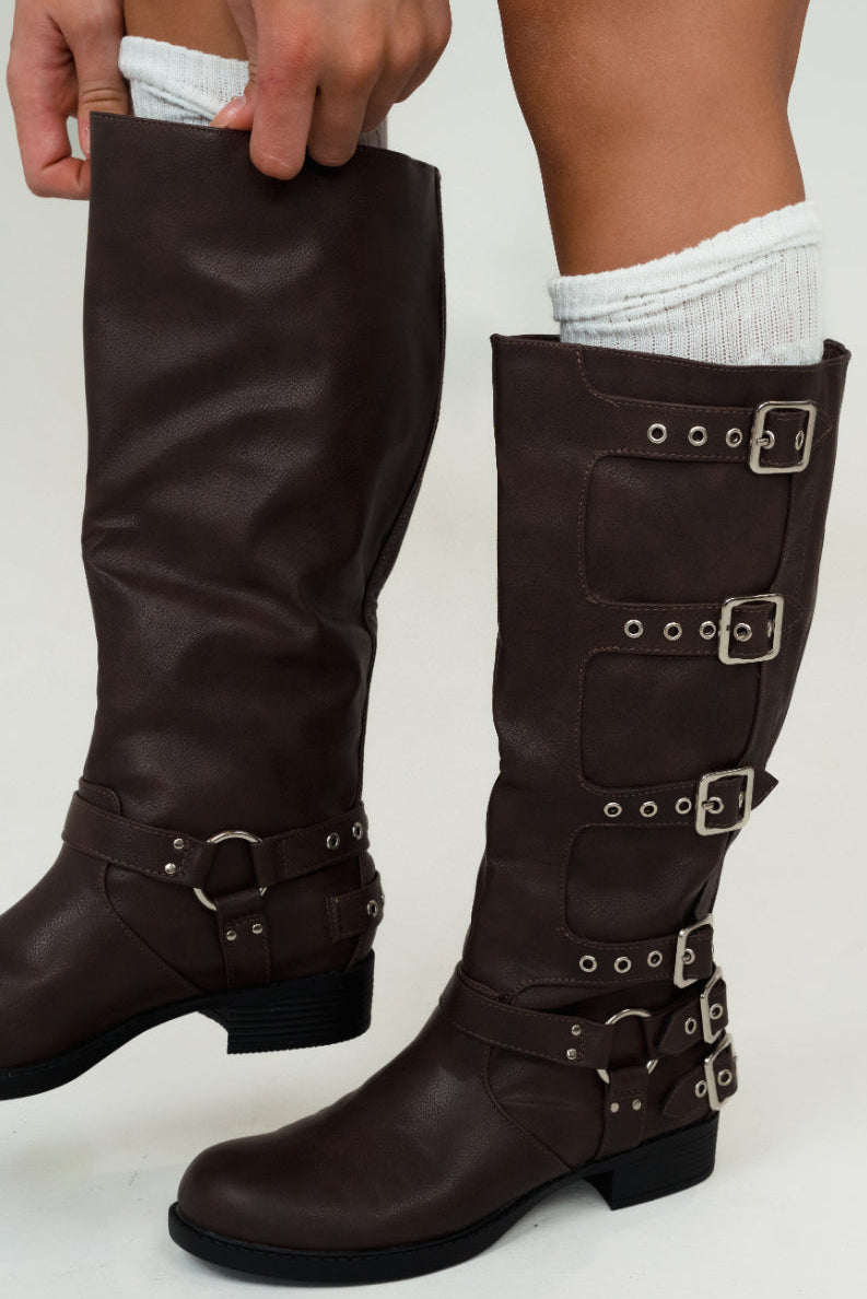 Evelyn Buckle Down Boots in Brown