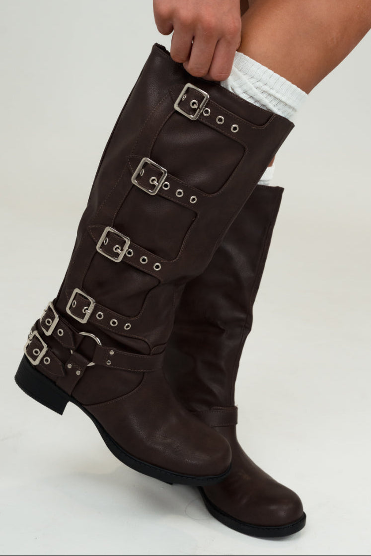 Evelyn Buckle Down Boots in Brown