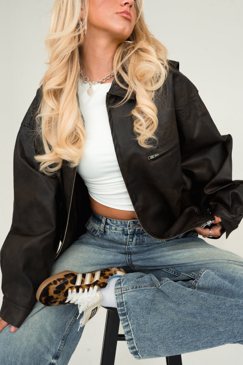 Julianna Faux Leather Oversized Bomber Jacket