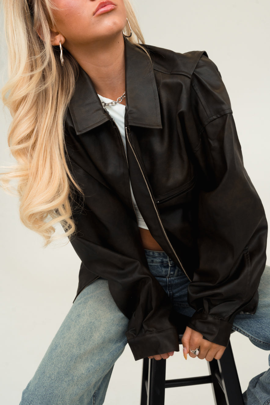 Julianna Faux Leather Oversized Bomber Jacket – Sixteen