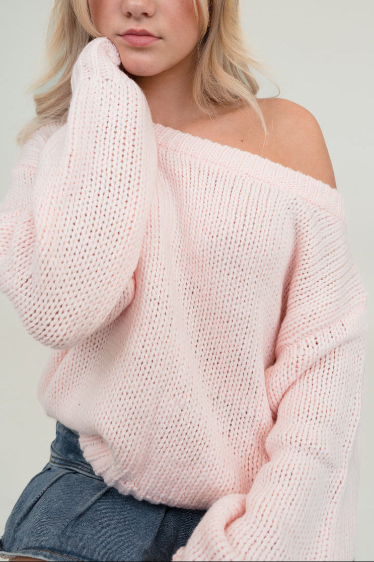 Ellie Ribbed Off Shoulder Sweater