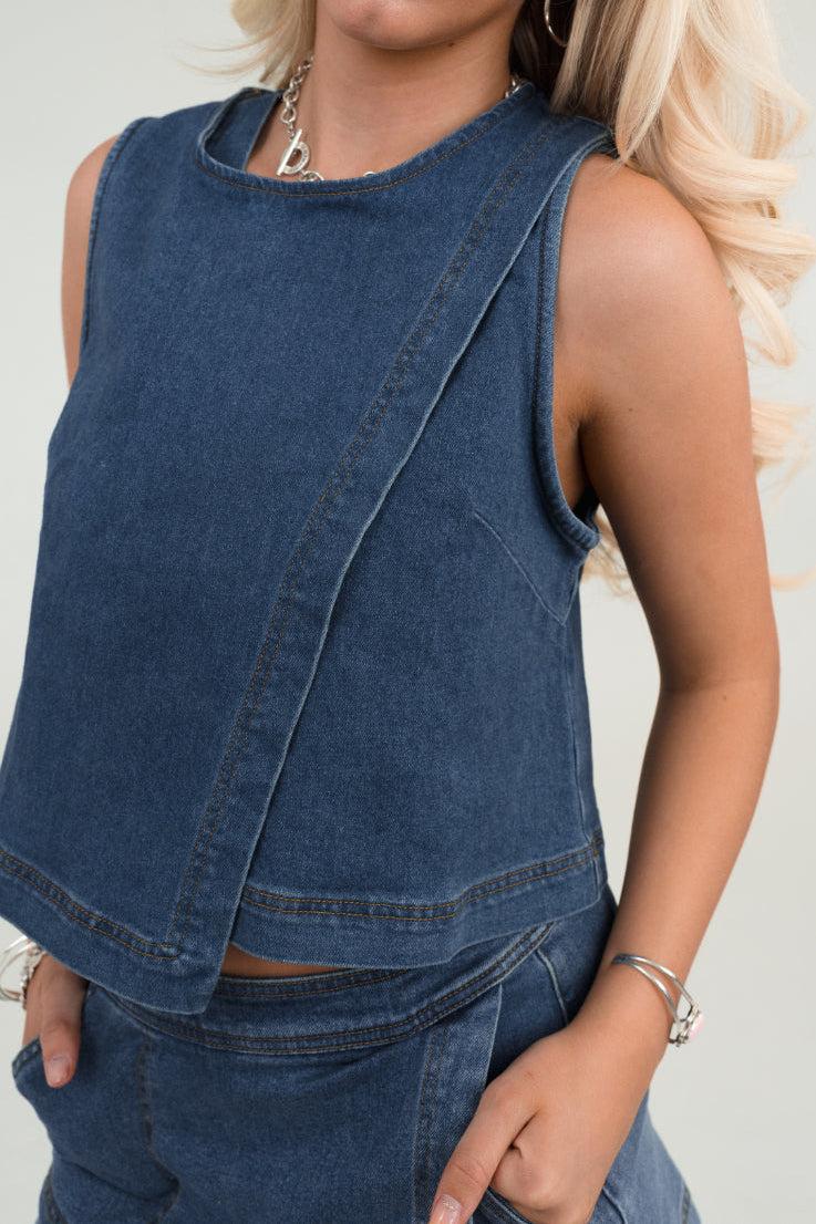 Kendall Asymmetrical Cut Denim Top
