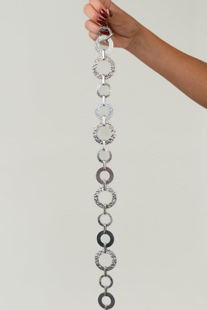 Textured Link Chain Belt in Rhodium