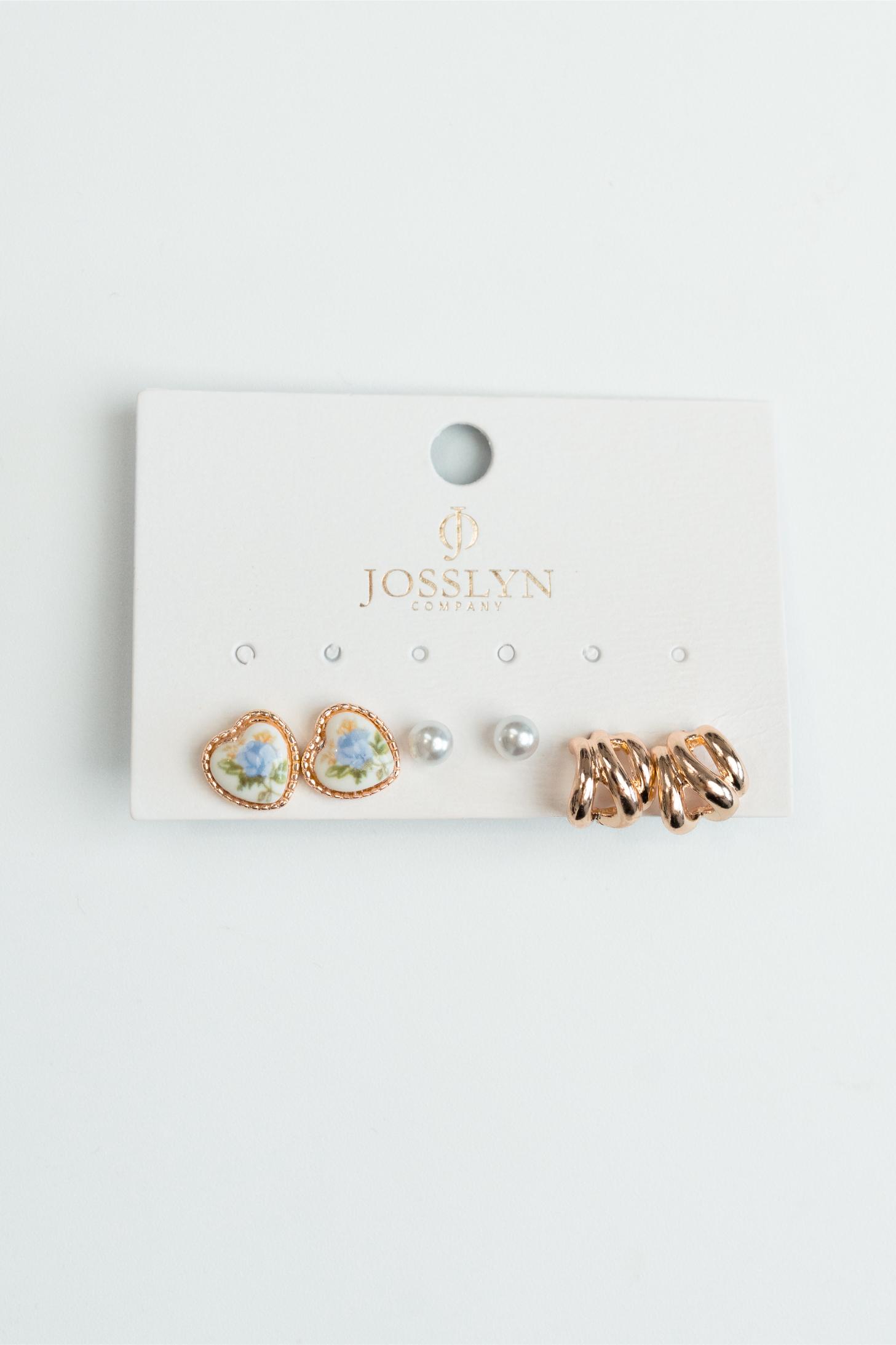 Pearl Gold Earring Trio Set