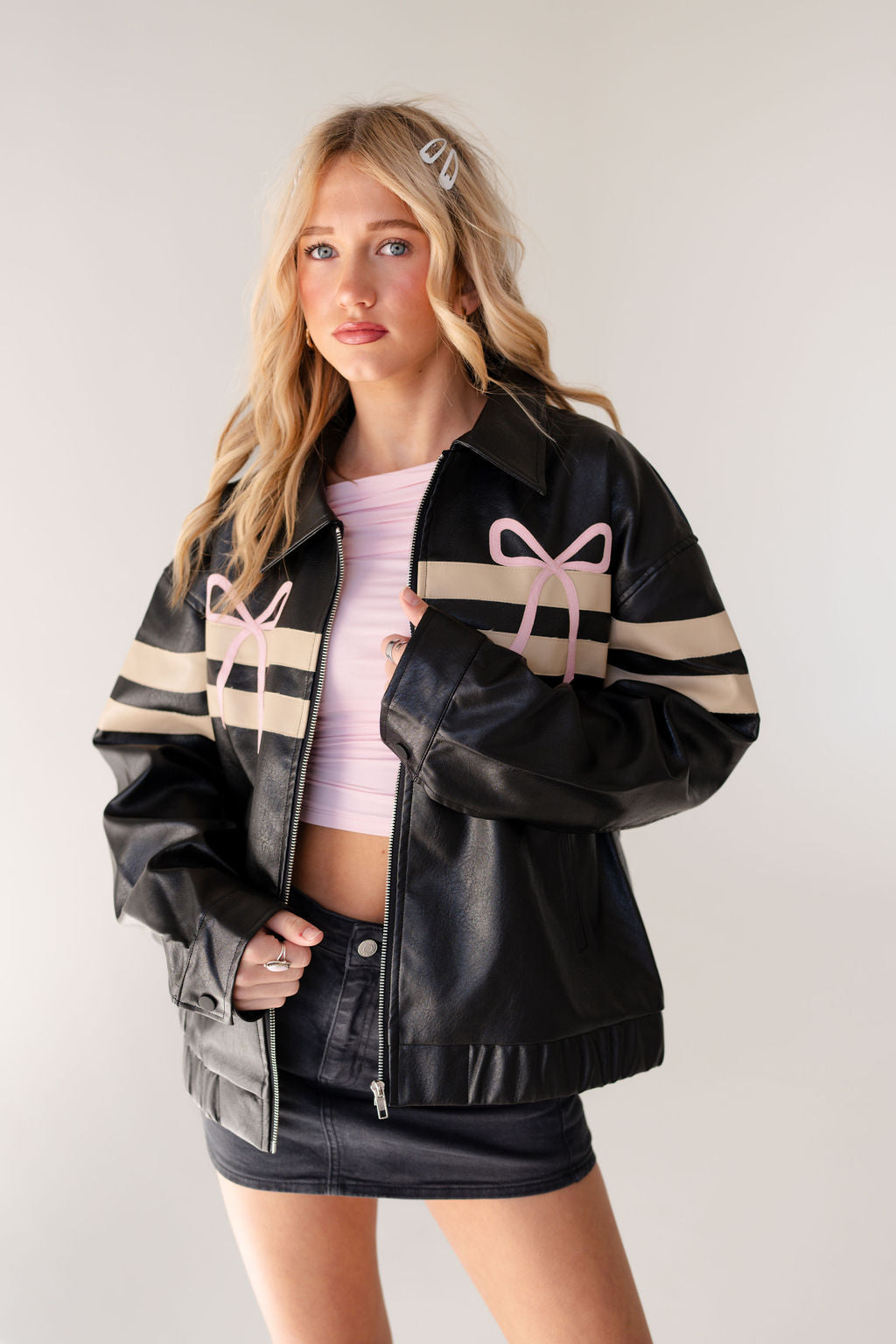 Eliza Bow Vegan Leather Jacket