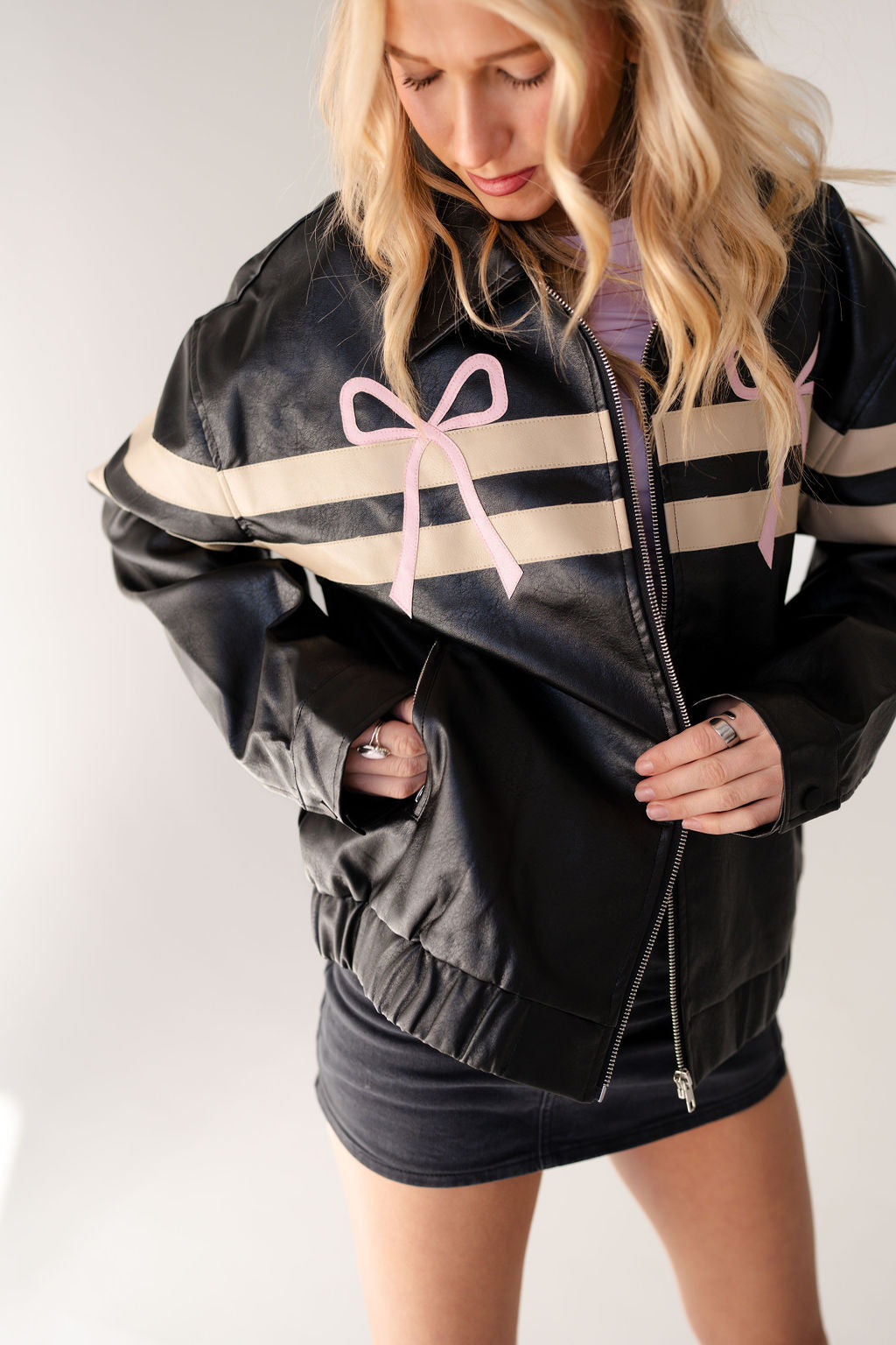 Eliza Bow Vegan Leather Jacket