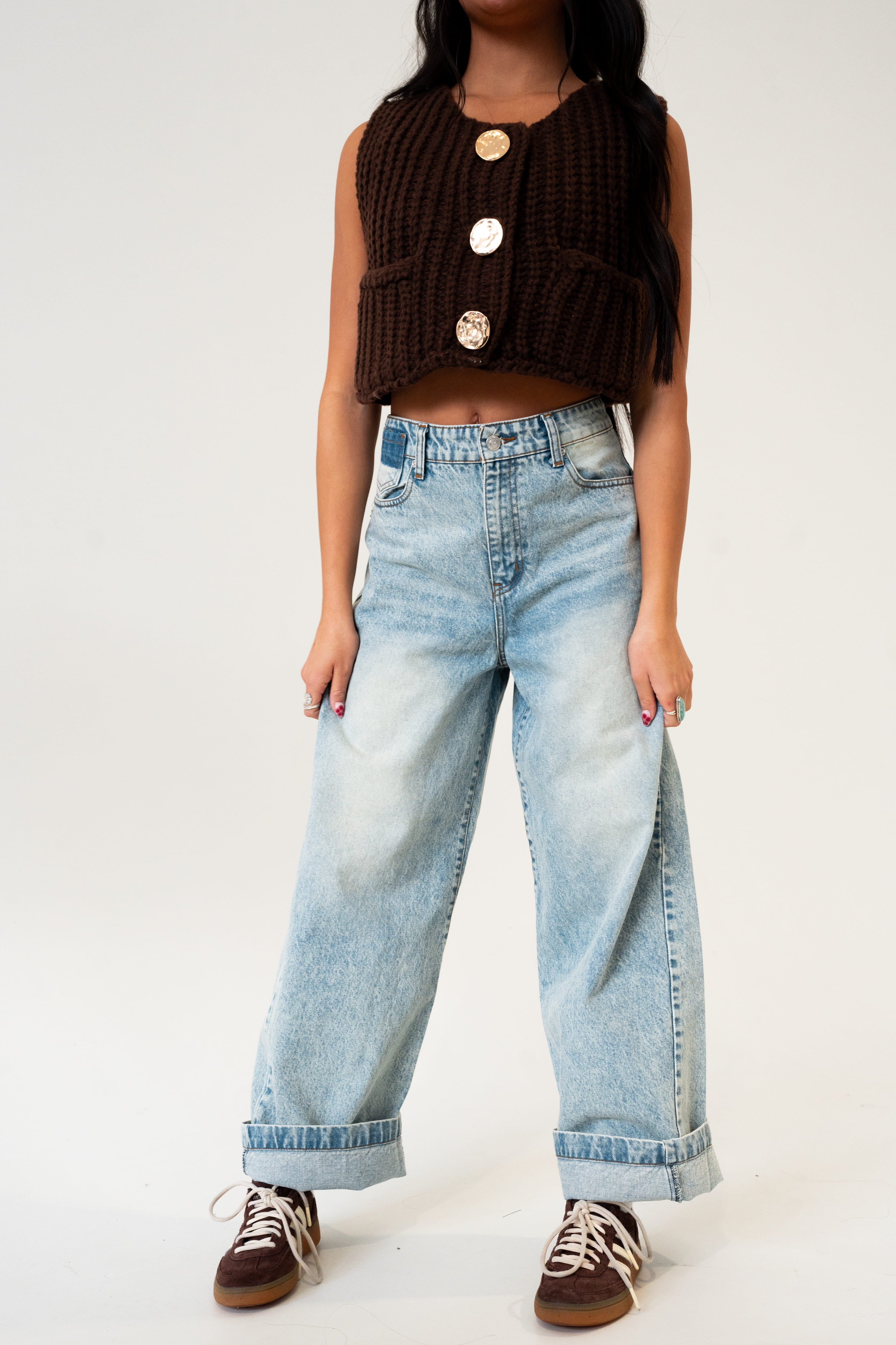 Reese Sleeveless Knit Cardigan Vest in Brown