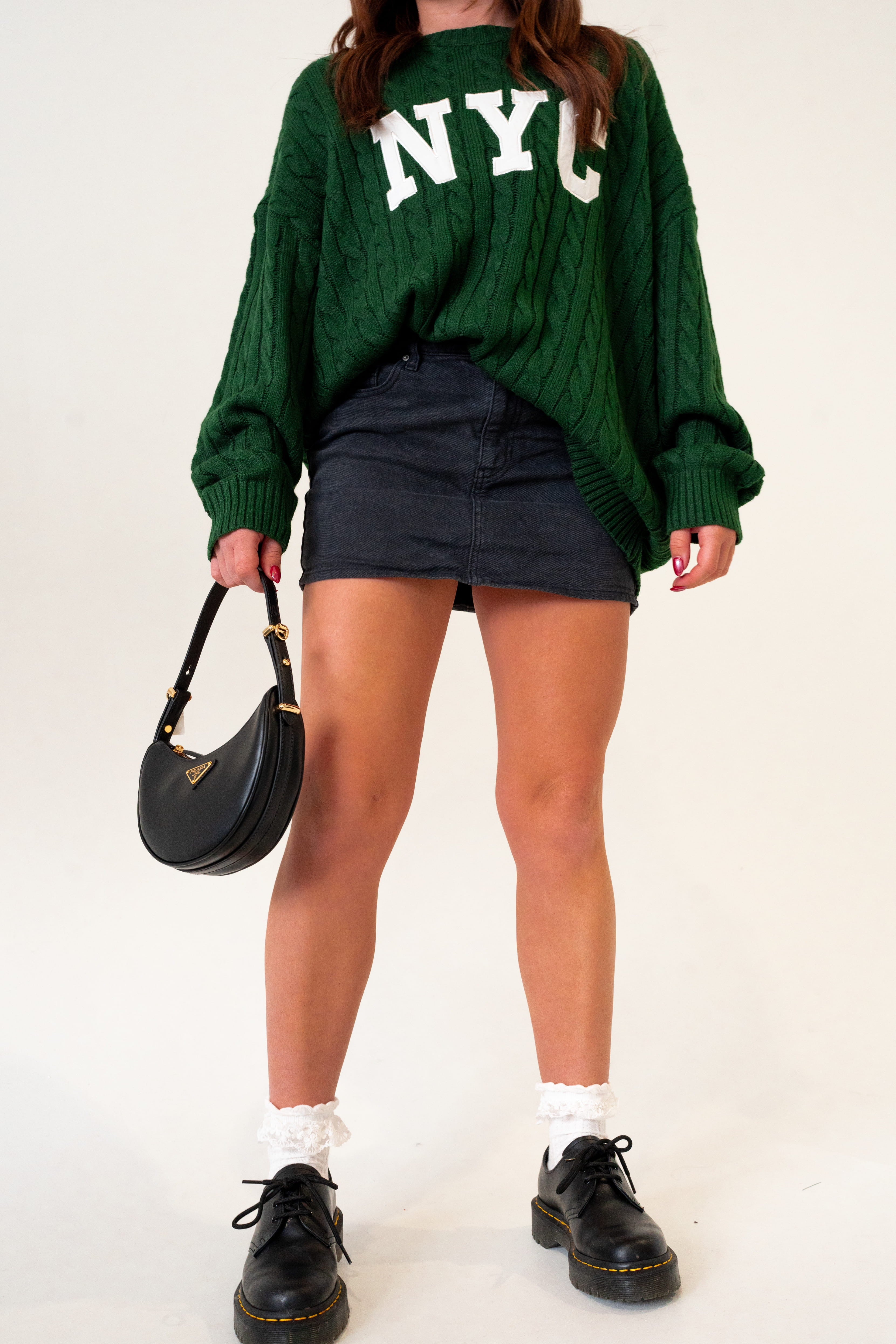 NYC Cable Knit Sweater in Green