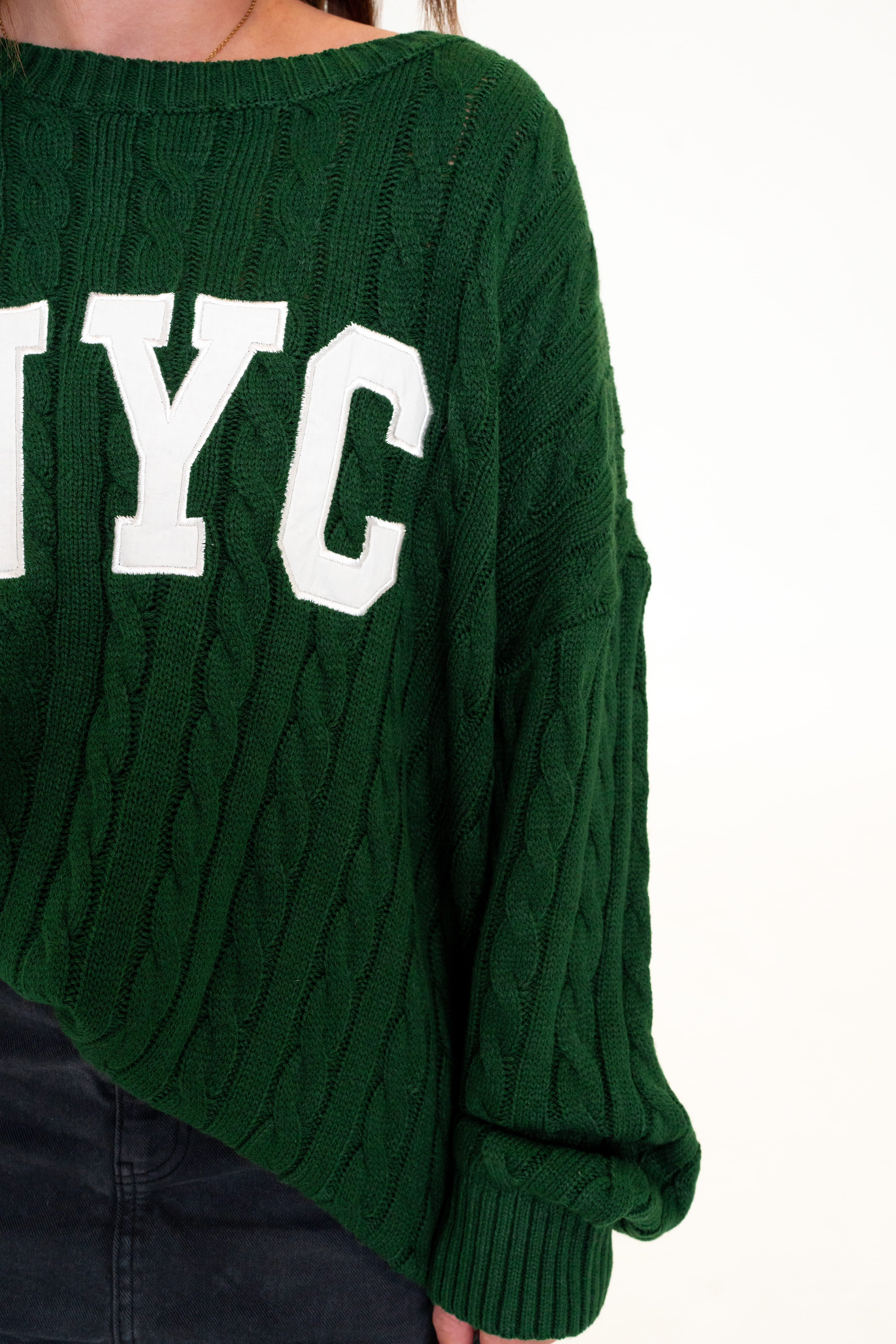 NYC Cable Knit Sweater in Green