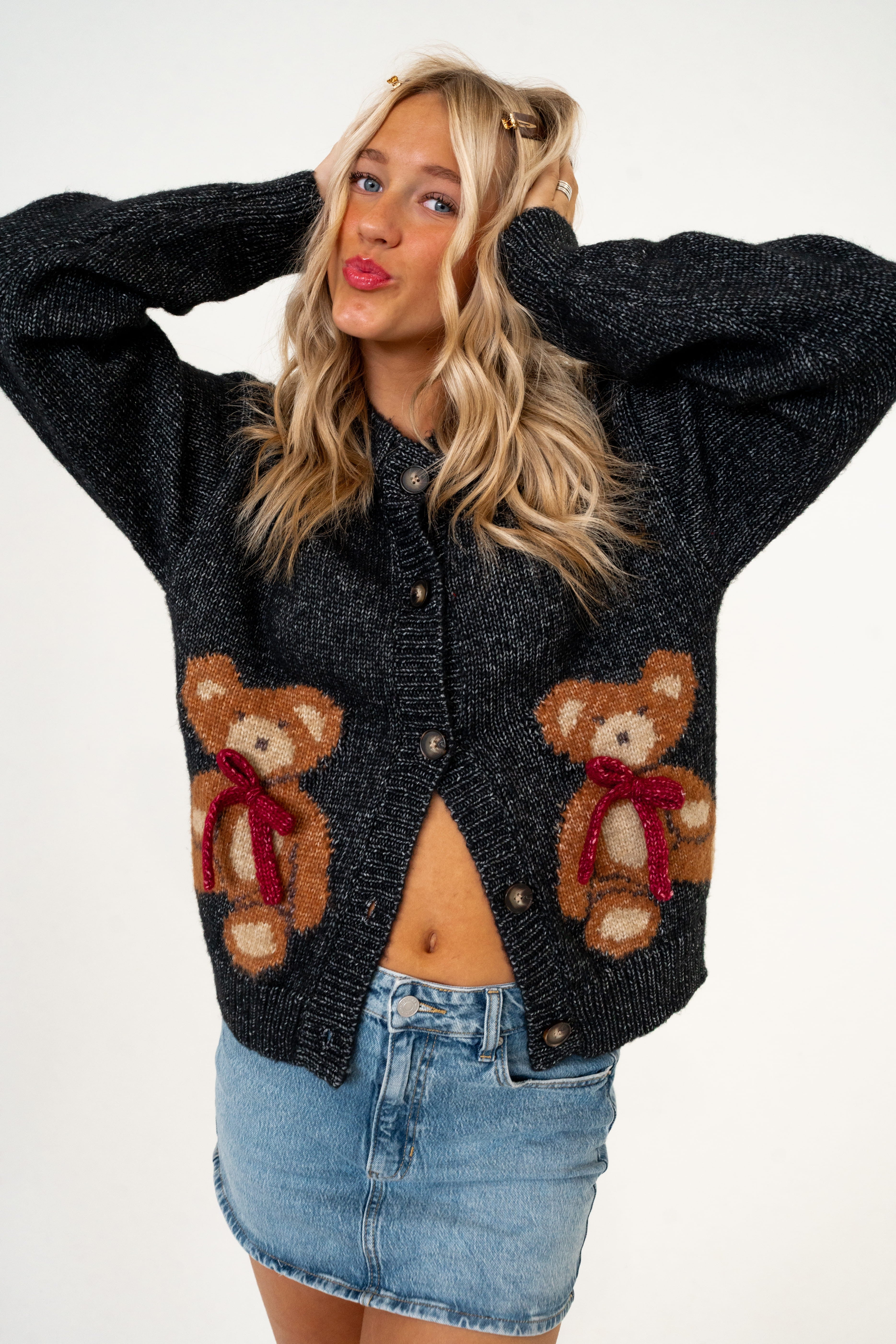 Teddy Bear Cardigan in Black