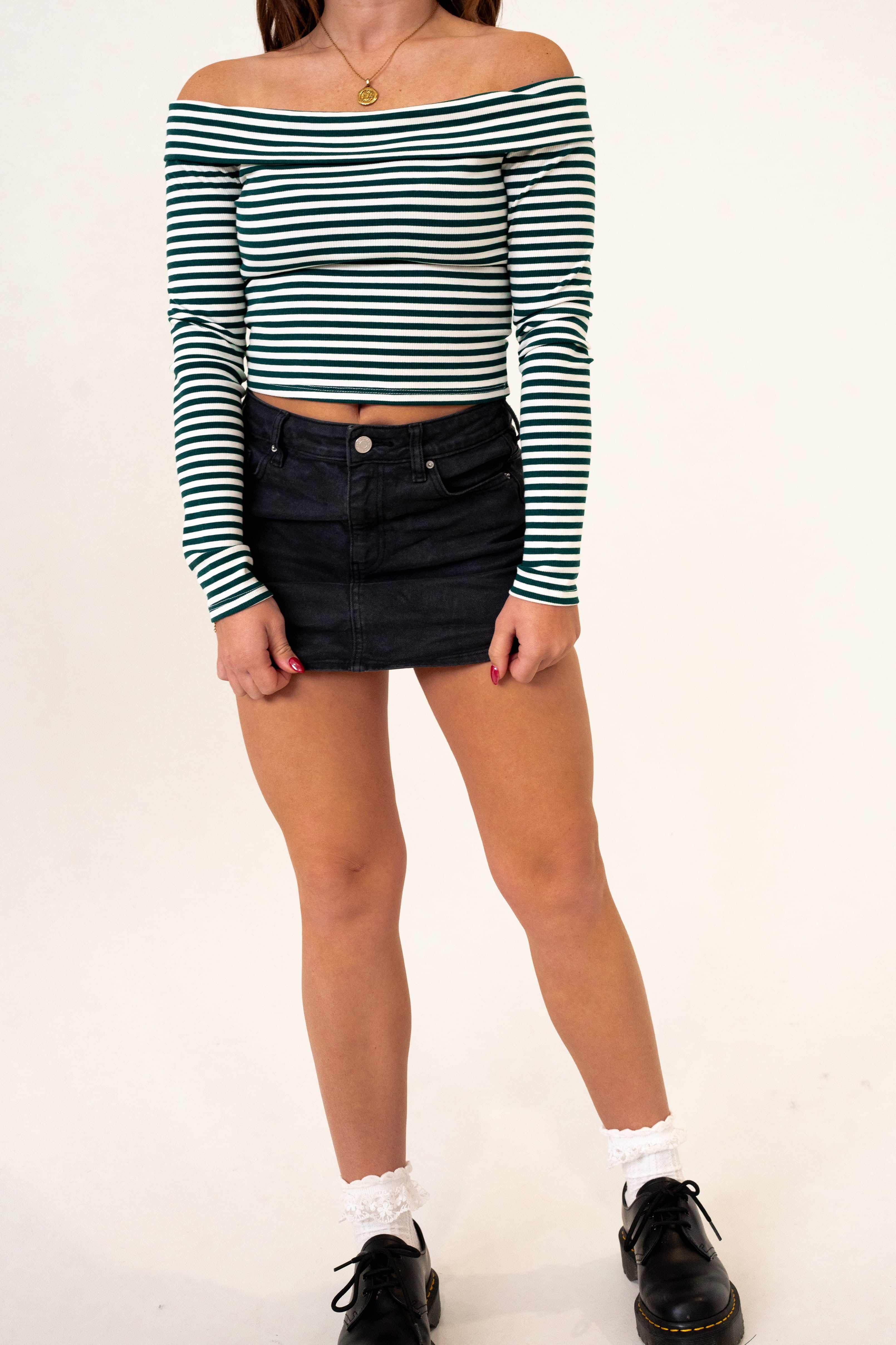 Harper Stripe Top in Dark Green