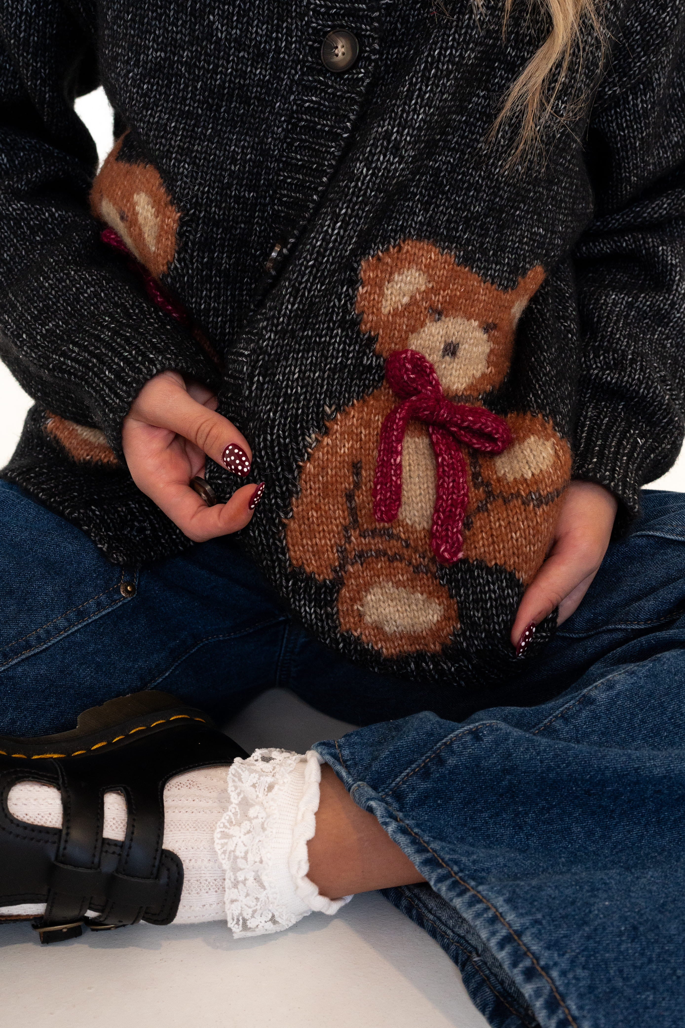 Teddy Bear Cardigan in Black