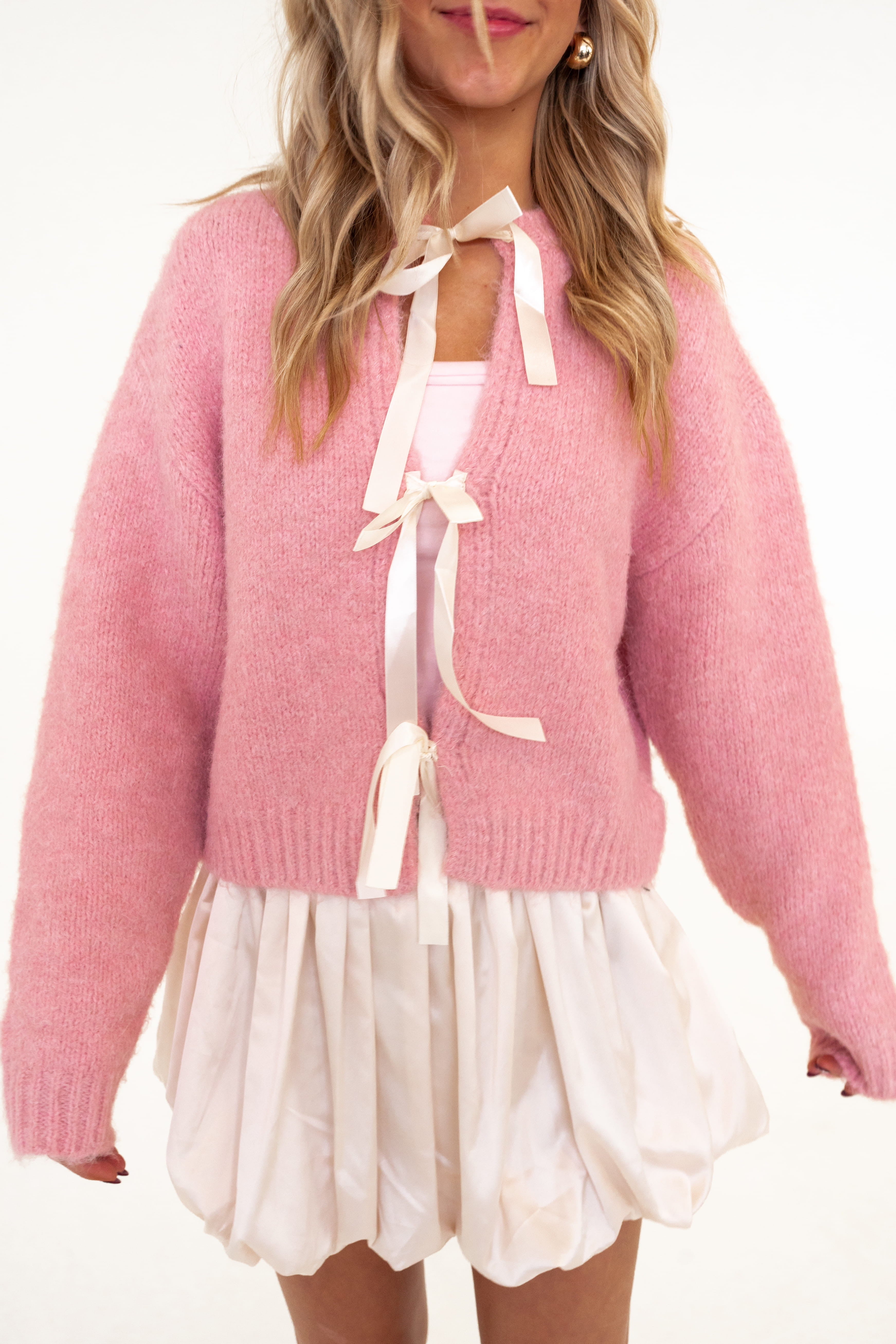 ANDMARY Lotta ribbon set cardiganピンク ANDMARY】Lotta ribbon set cardigan