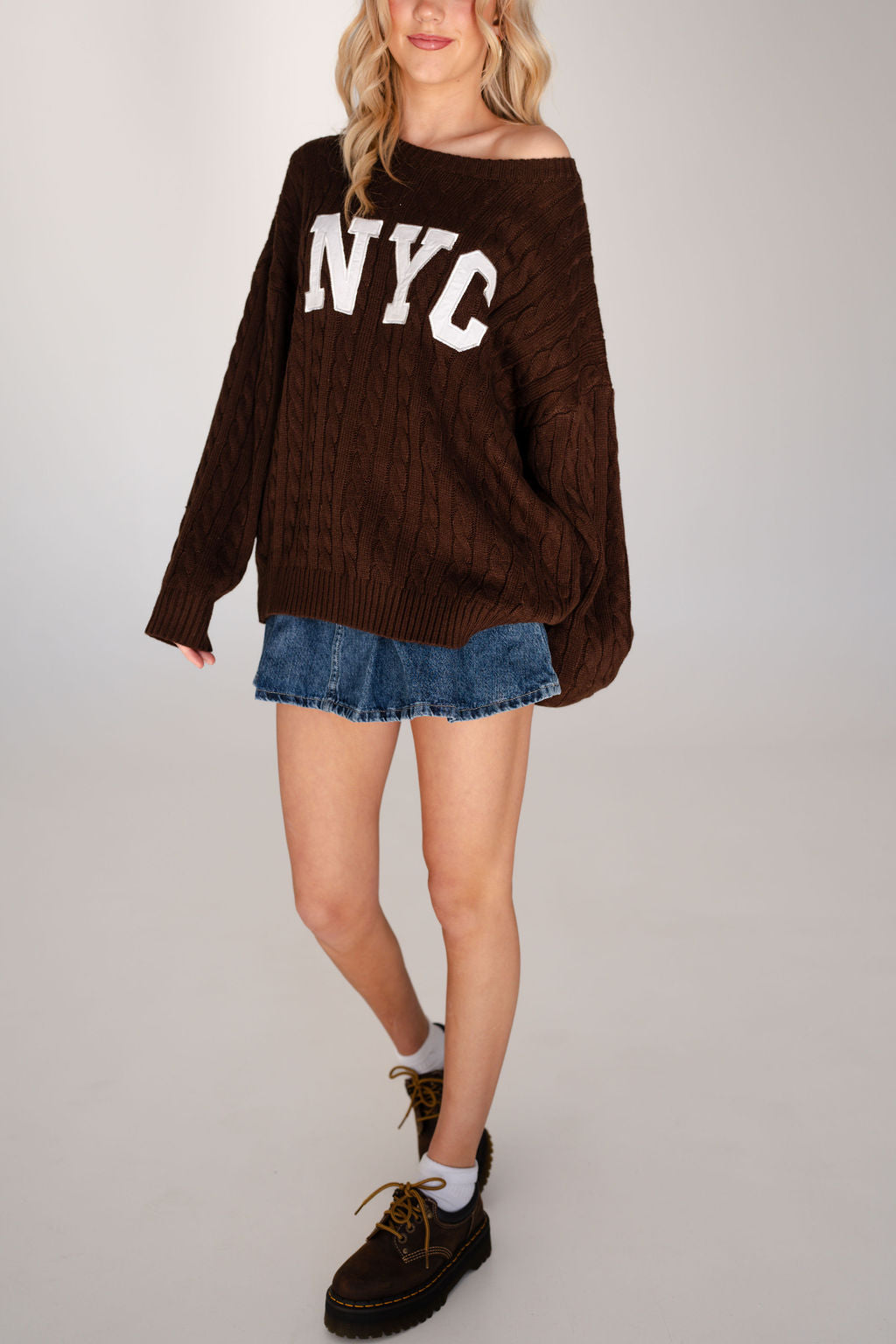 NYC Cable Knit Sweater in Brown