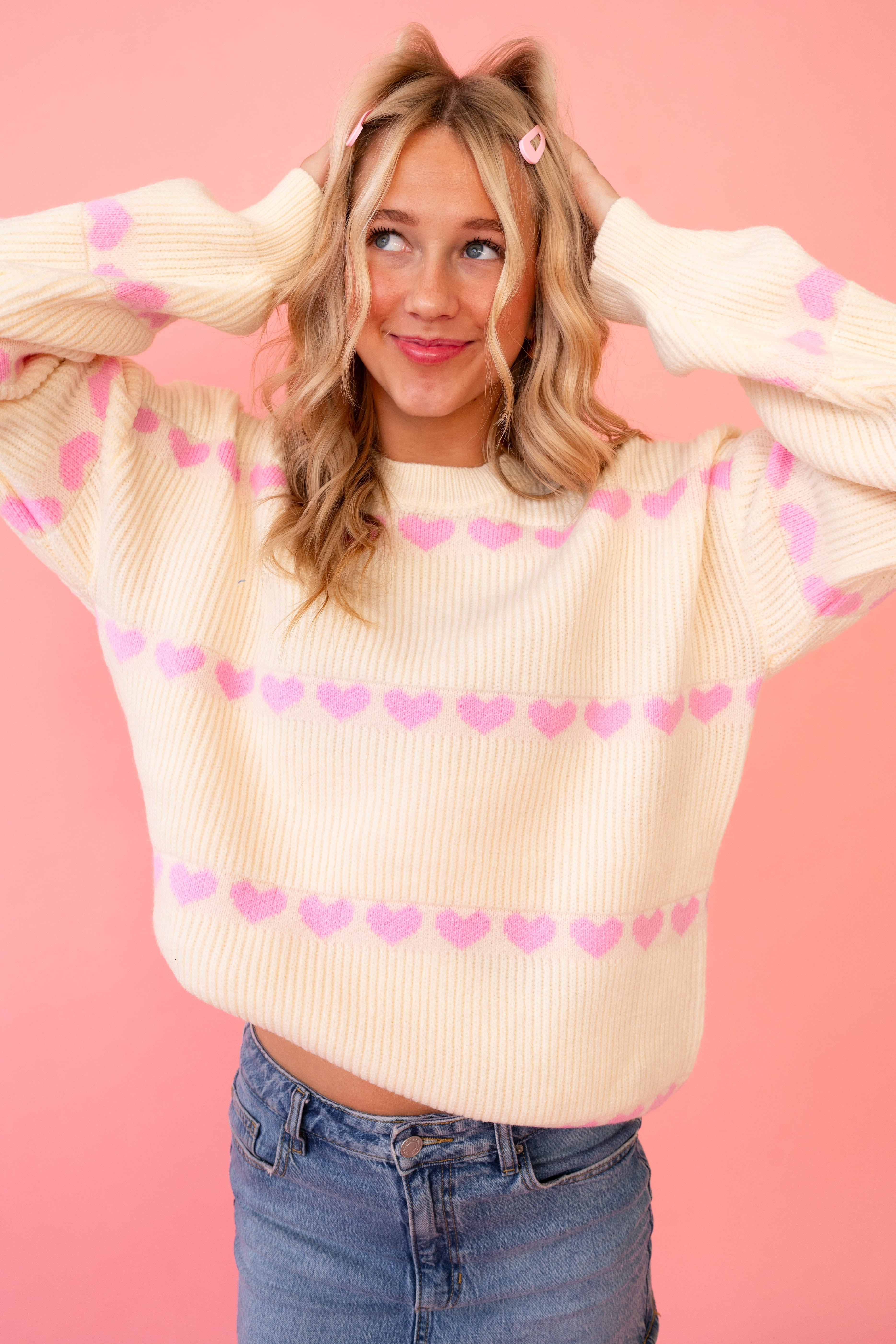 Sarah Heart Ribbed Knit Sweater