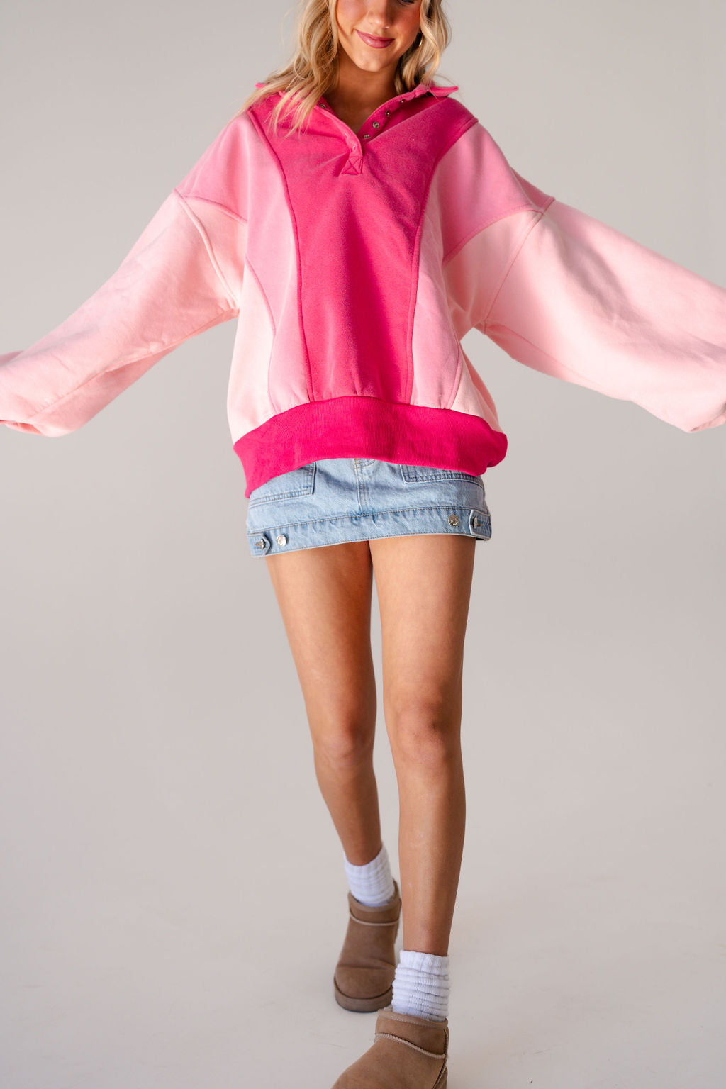 Emmy Oversized Colorblock Sweatshirt in Pink Multi