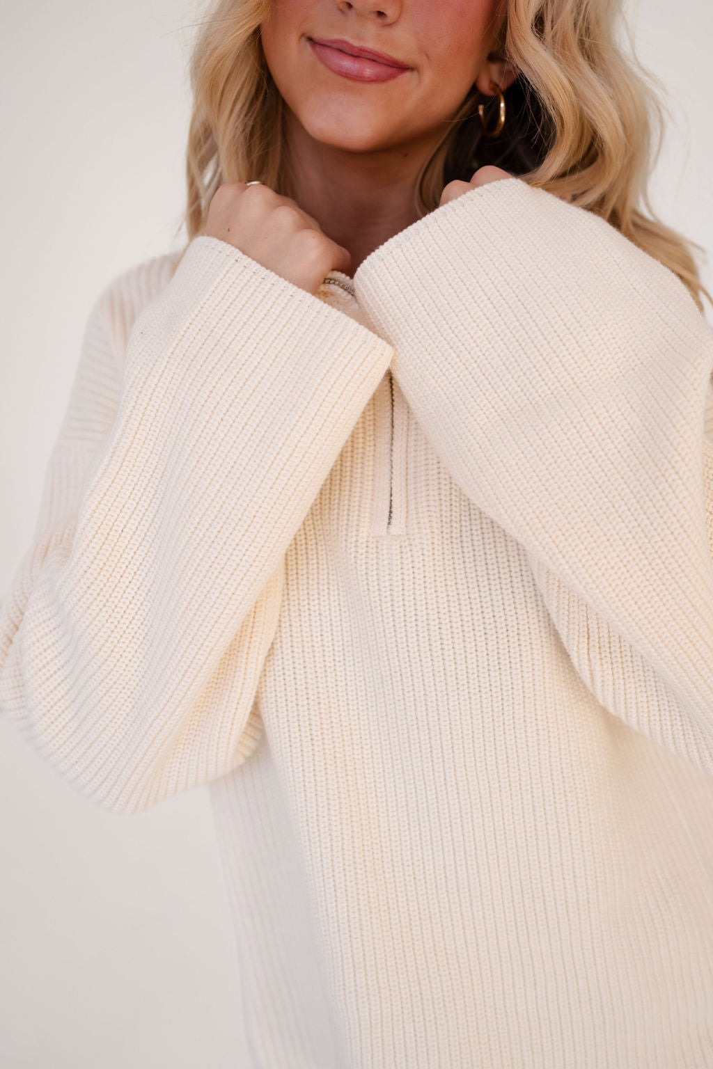 Kate Oversized Quarter Zip Sweatshirt in Cream