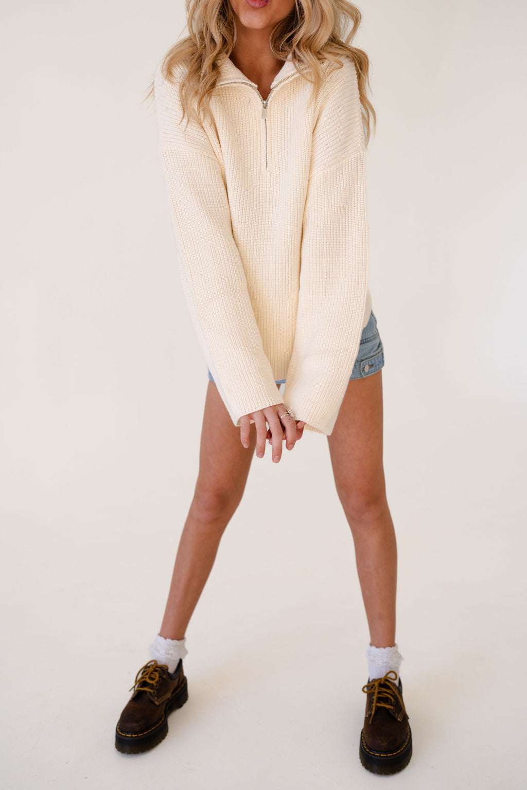 Kate Oversized Quarter Zip Sweatshirt in Cream