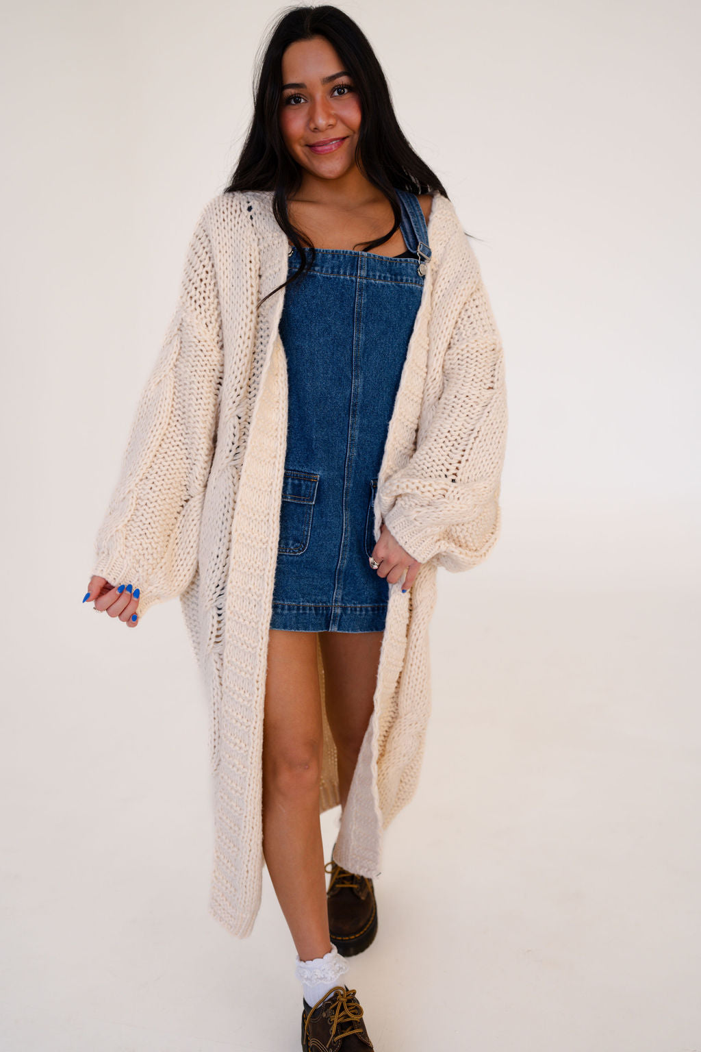 Della Long Oversized Knit Cardigan in Cream