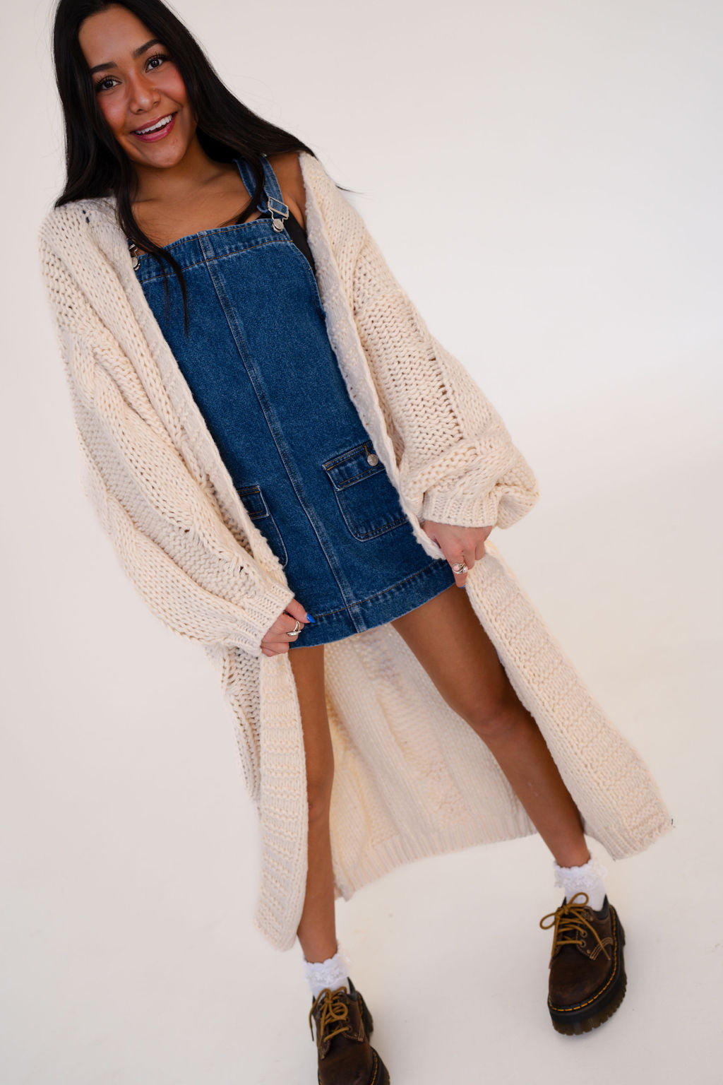 Della Long Oversized Knit Cardigan in Cream