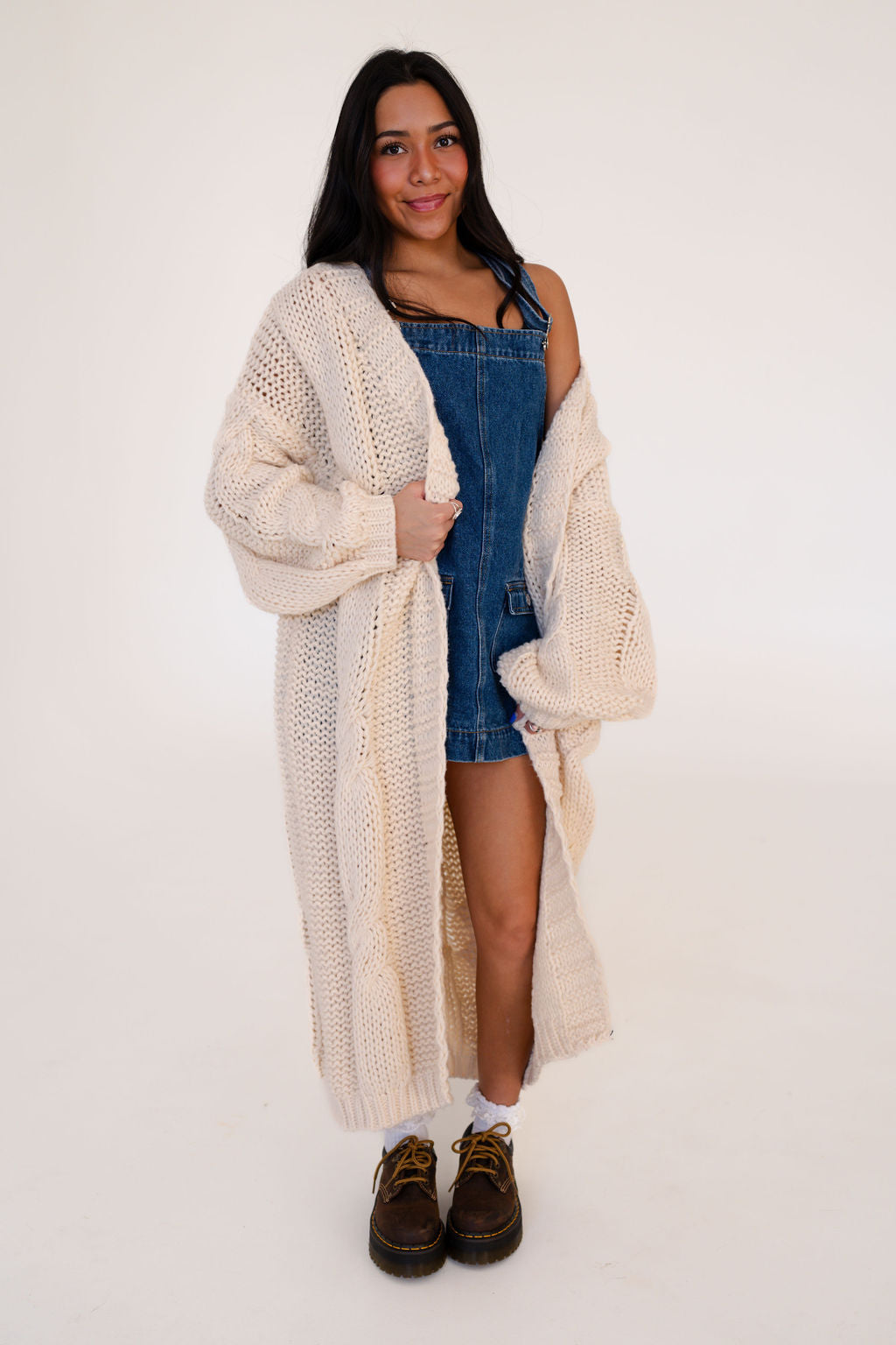 Della Long Oversized Knit Cardigan in Cream