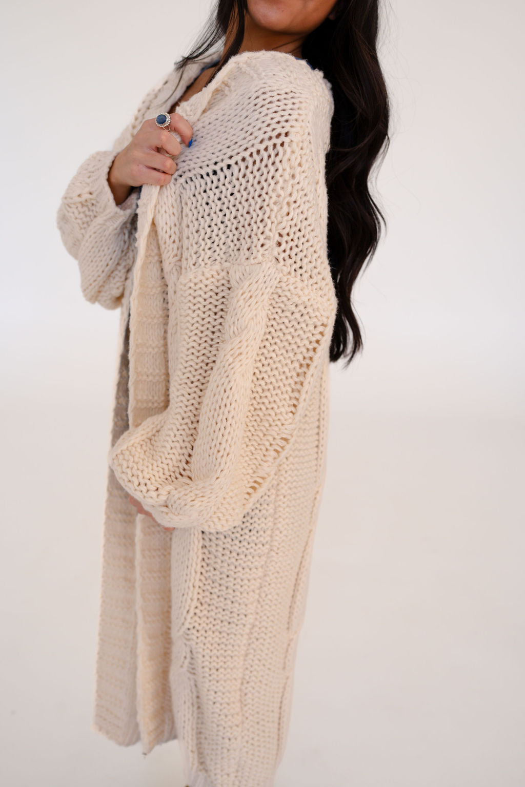 Della Long Oversized Knit Cardigan in Cream