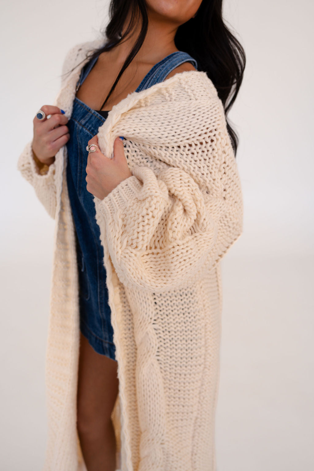 Della Long Oversized Knit Cardigan in Cream