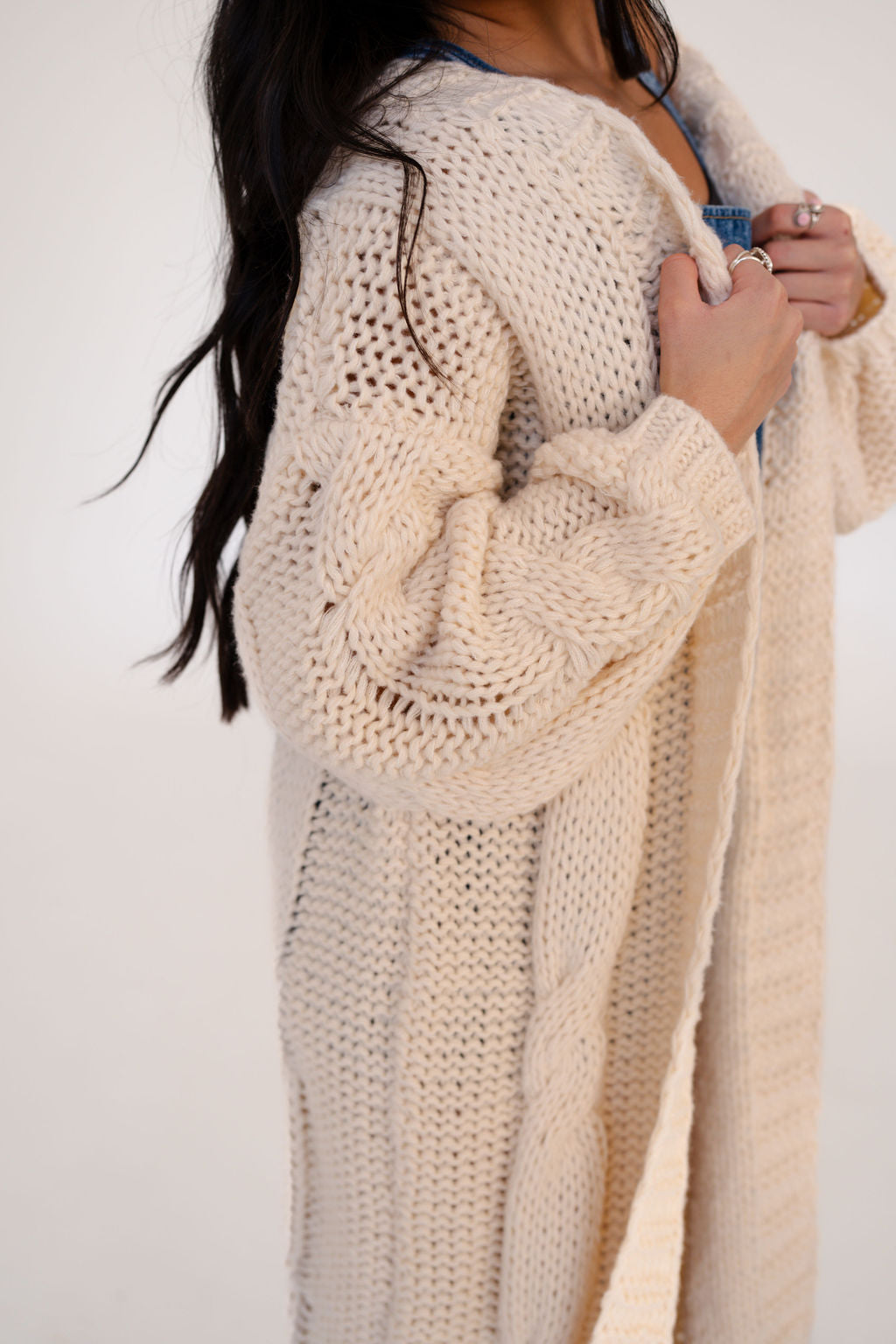 Della Long Oversized Knit Cardigan in Cream