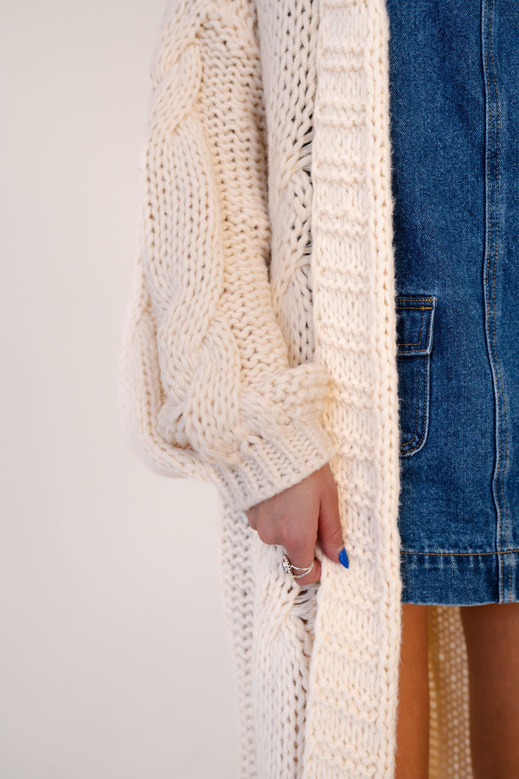 Della Long Oversized Knit Cardigan in Cream