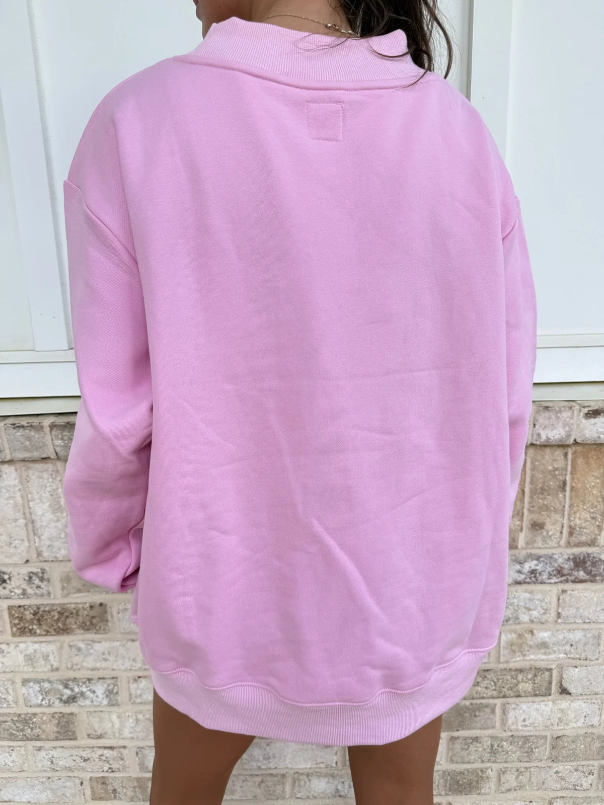 Mockneck Sunkissed Varsity Embroidered Sweatshirt in Bubblegum