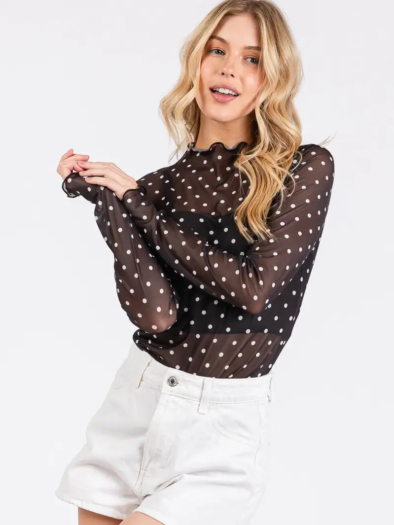 Jade Polka Dot Sheer Top in Black Dot