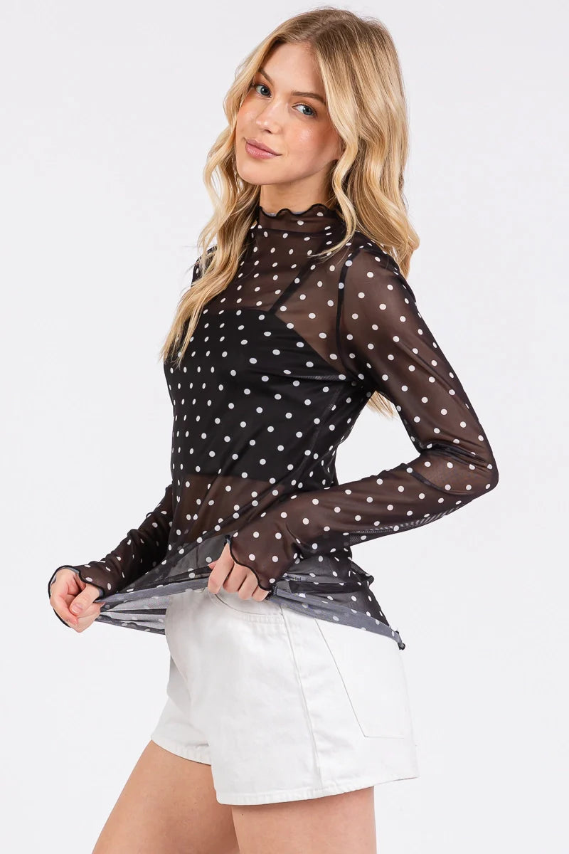 Jade Polka Dot Sheer Top in Black Dot
