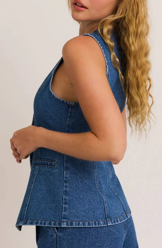 Caelyn Denim Button Front Vest