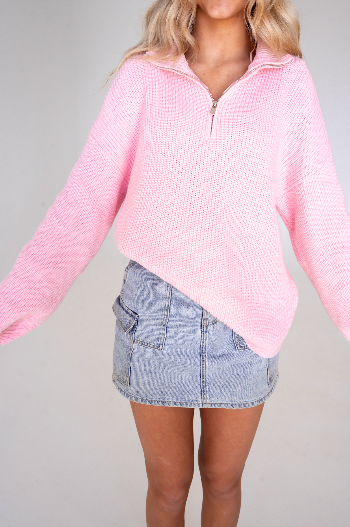 Kate Oversized Quarter Zip Sweatshirt in Blush