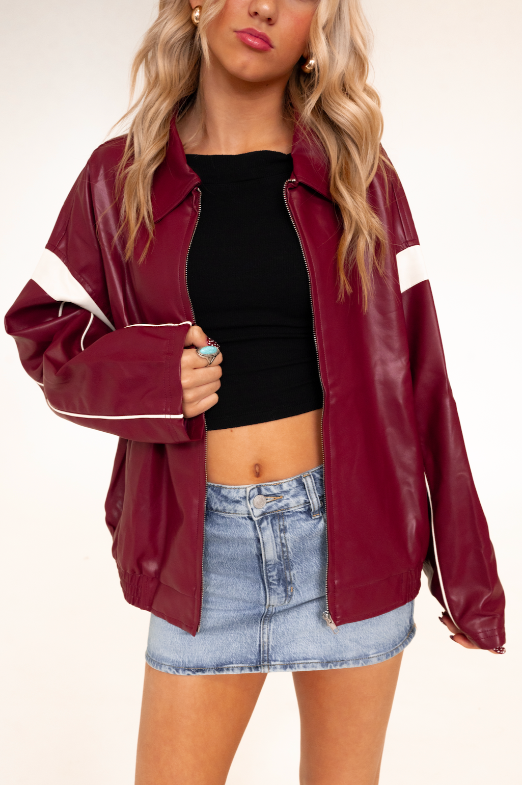 Cami Faux Leather Racer Jacket