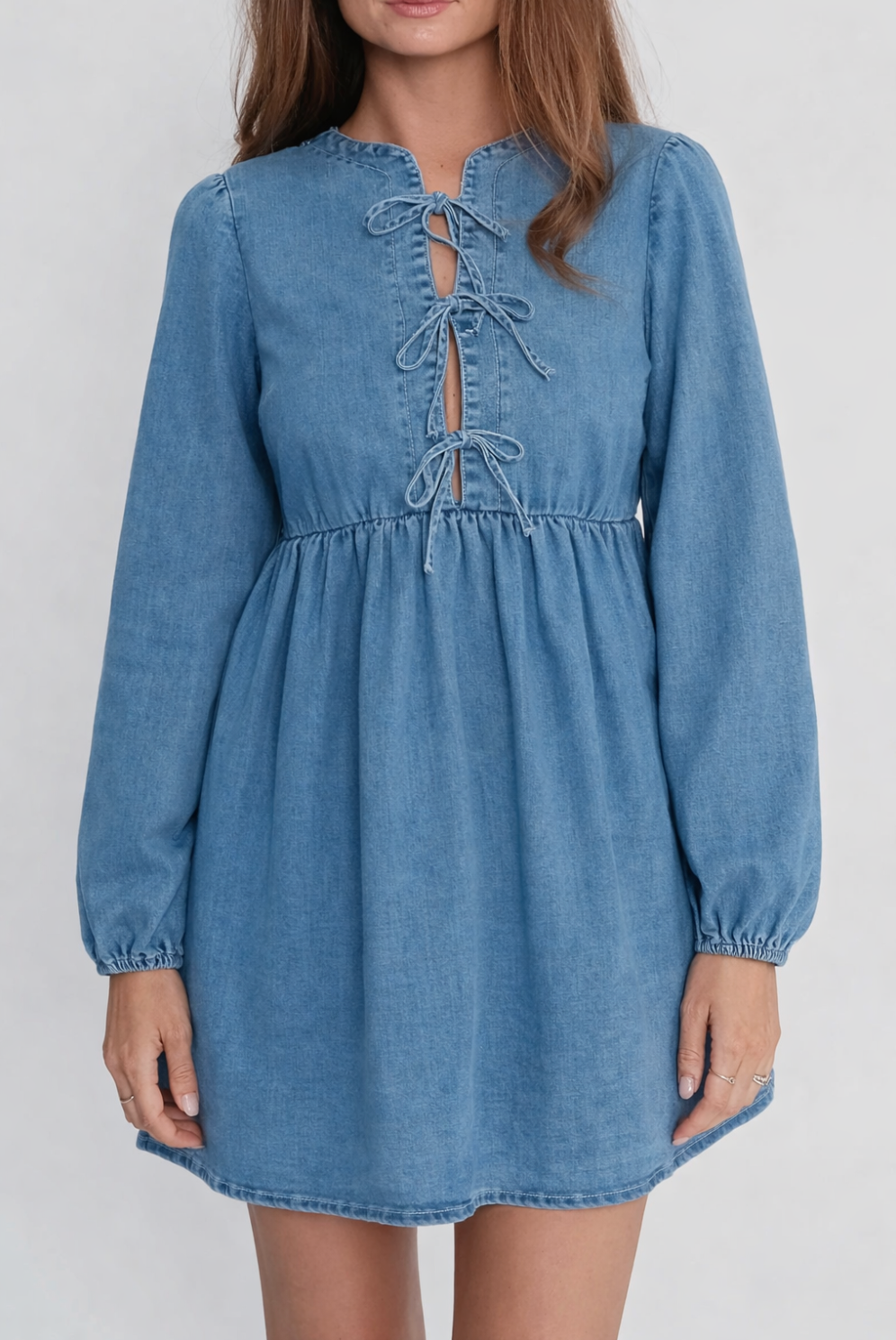 denim babydoll dress Graylee Tie-Front Denim Babydoll Dress Medium Denim / L
